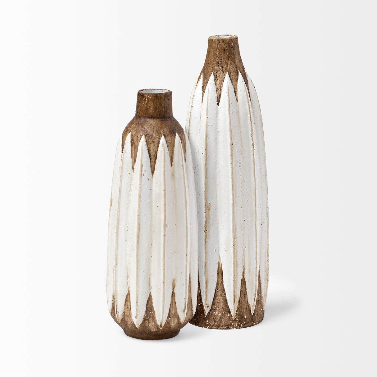 Sisko II Tall Rustic Brown White Ceramic Vase from Mercana - Luna Furniture