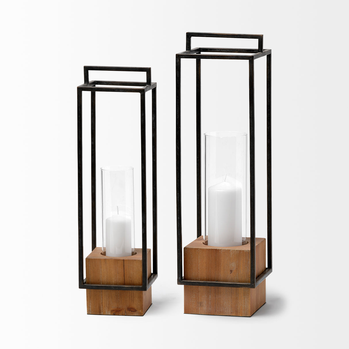 Orionis Large Wood w/ Black Metal Lantern Candle Holder from Mercana - Luna Furniture