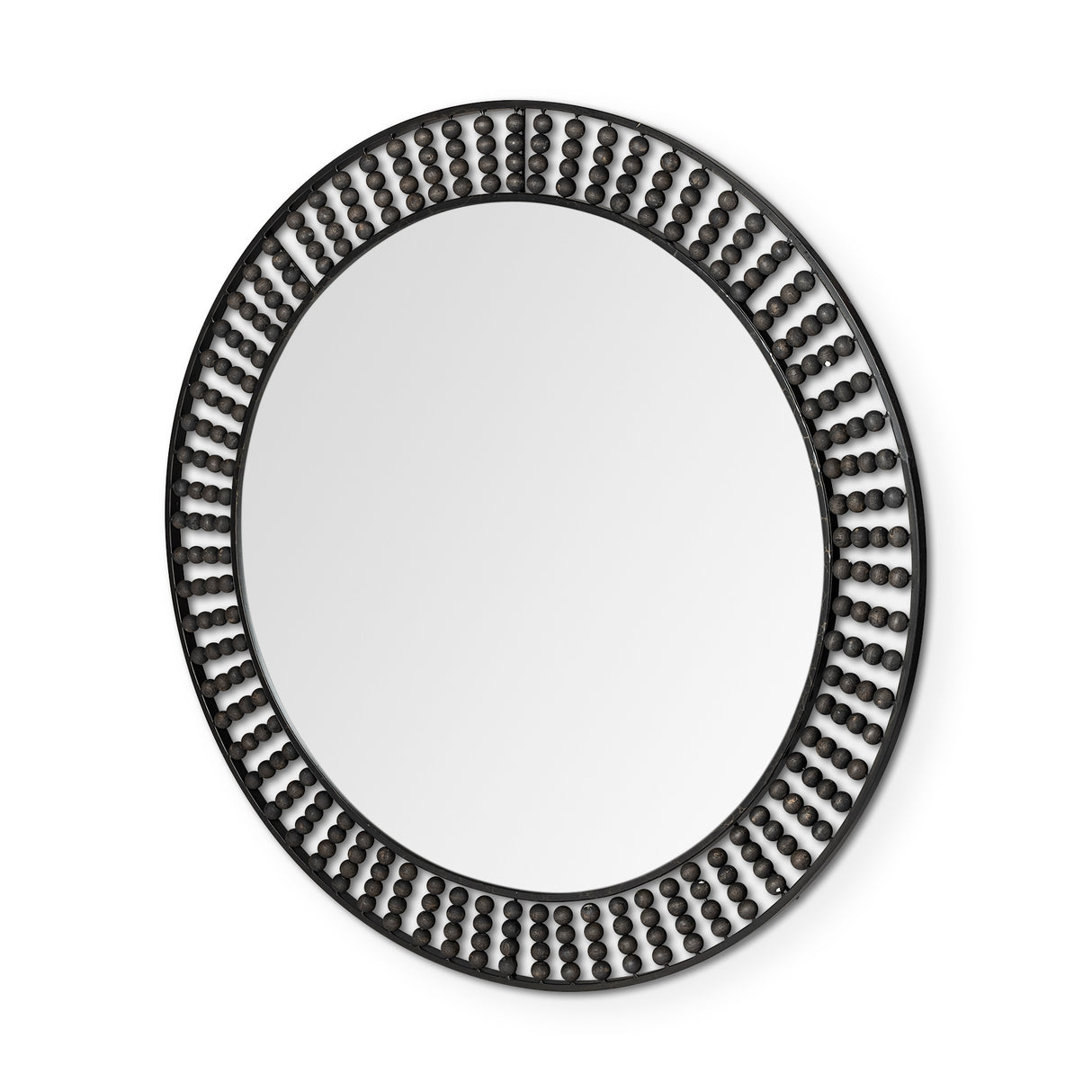 Claiborne 42" Round Black Metal Frame Mirror w/Wood Beads from Mercana - Luna Furniture