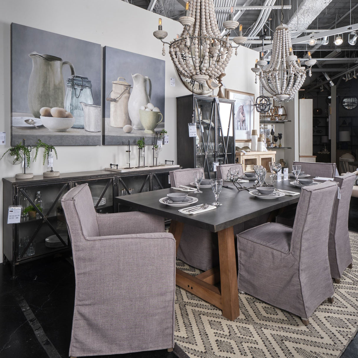 Elbert I Grey Fabric Slip-Cover Brown Wooden Base Dining Chair, Set of 2 from Mercana - Luna Furniture