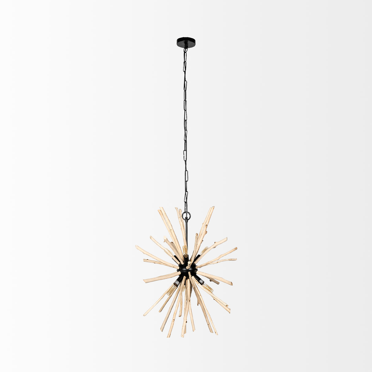 Jules 25x25 Blonde Wood and Black Metal Six Bulb Chandelier Light from Mercana - Luna Furniture