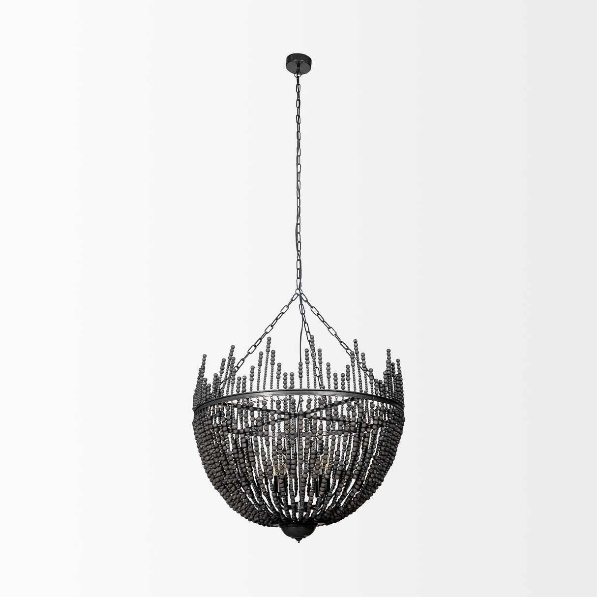 Liam I 32x30 Black Wooden Bead Bowl-Style Four Bulb Chandelier from Mercana - Luna Furniture
