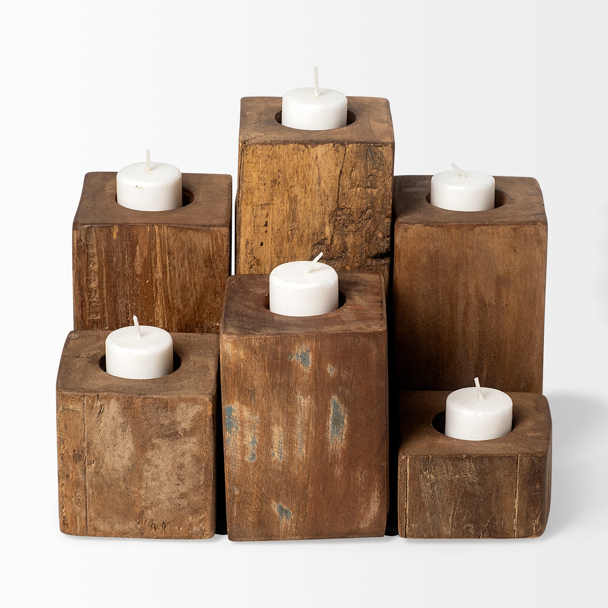 Cassius Light Brown Nine Wood Block Table Candle Holder from Mercana - Luna Furniture