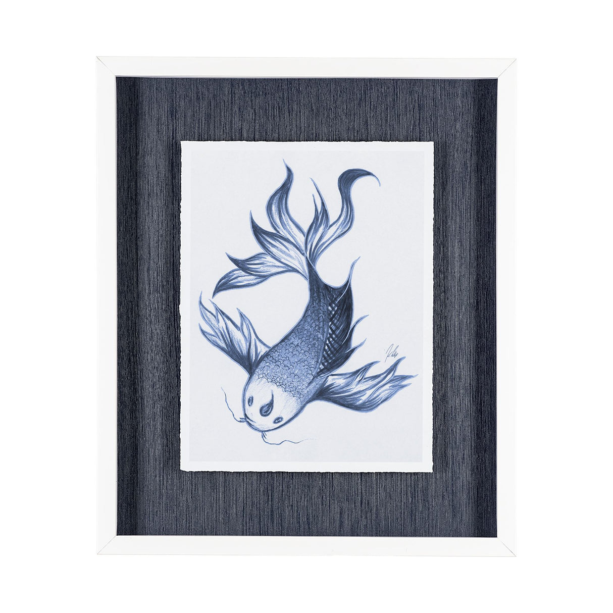 Koi Fish Blue II by Mercana Studio a Hand Embellished Textured Framed Art Print Matted under Glass from Mercana - Luna Furniture