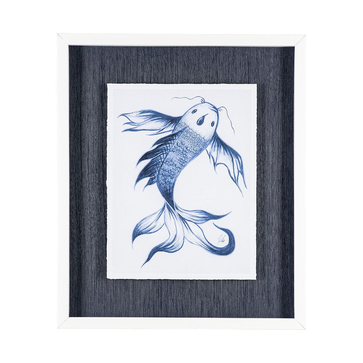 Koi Fish Blue I by Mercana Studio a Hand Embellished Textured Framed Art Print Matted under Glass from Mercana - Luna Furniture