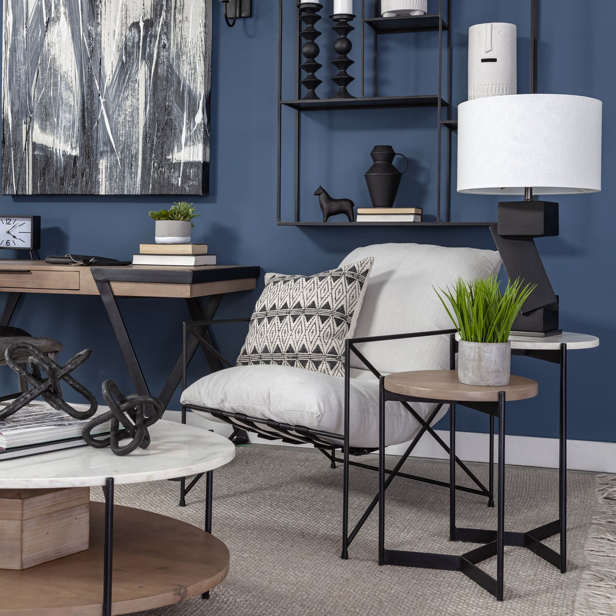Larkin II Marble and Medium Brown Wood Round Tabletop Nesting End/Side Tables from Mercana - Luna Furniture