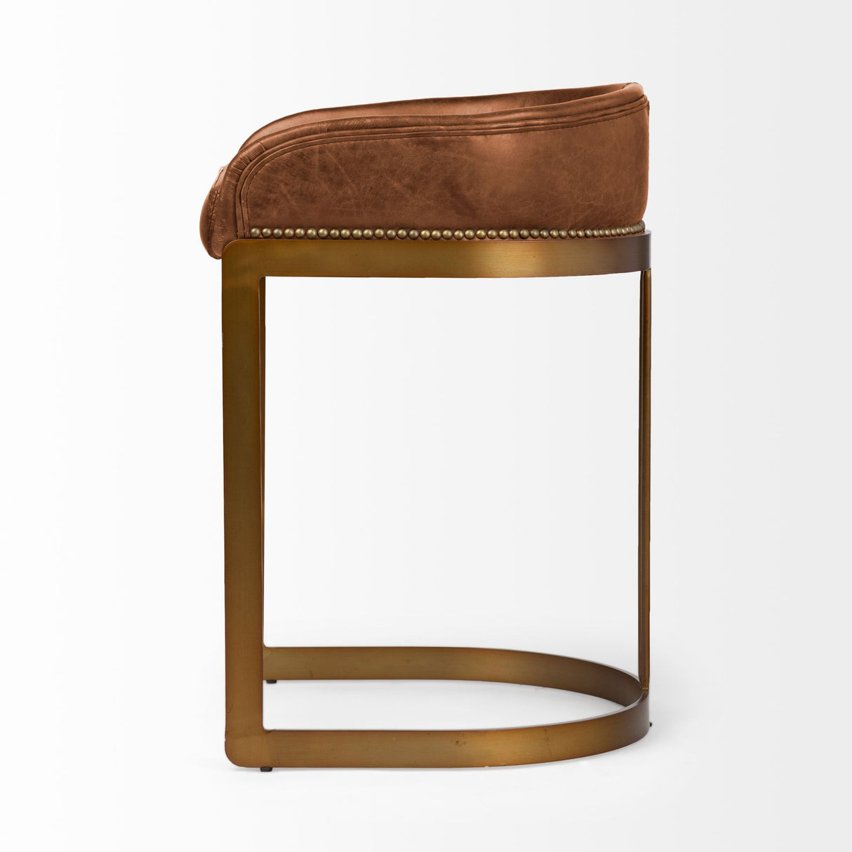 Hollyfield II Brown Leather Seat Gold Metal Base Stool from Mercana - Luna Furniture