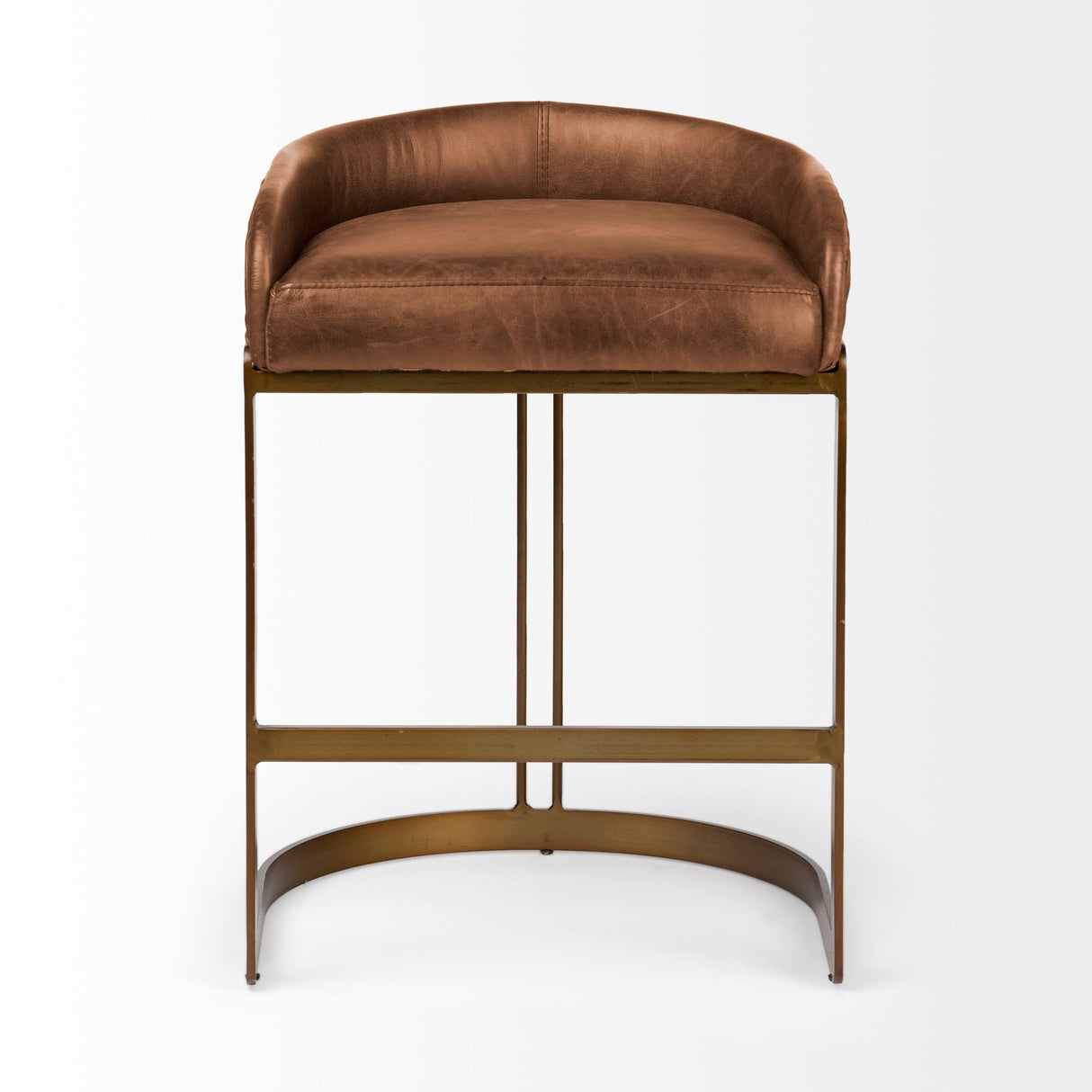 Hollyfield II Brown Leather Seat Gold Metal Base Stool from Mercana - Luna Furniture