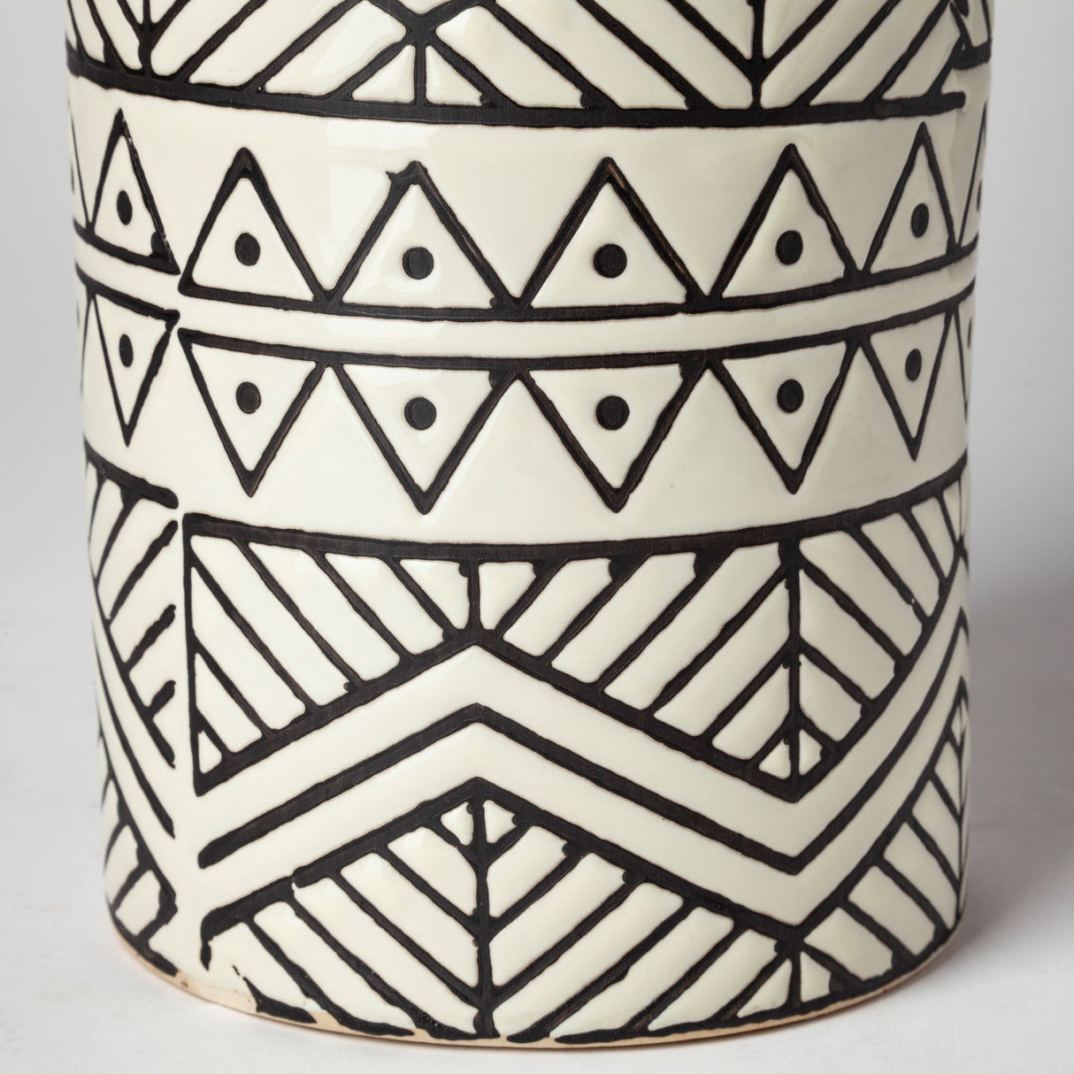 Uhura II Large Cream Black Patterned Cylindrical Ceramic Vase from Mercana - Luna Furniture