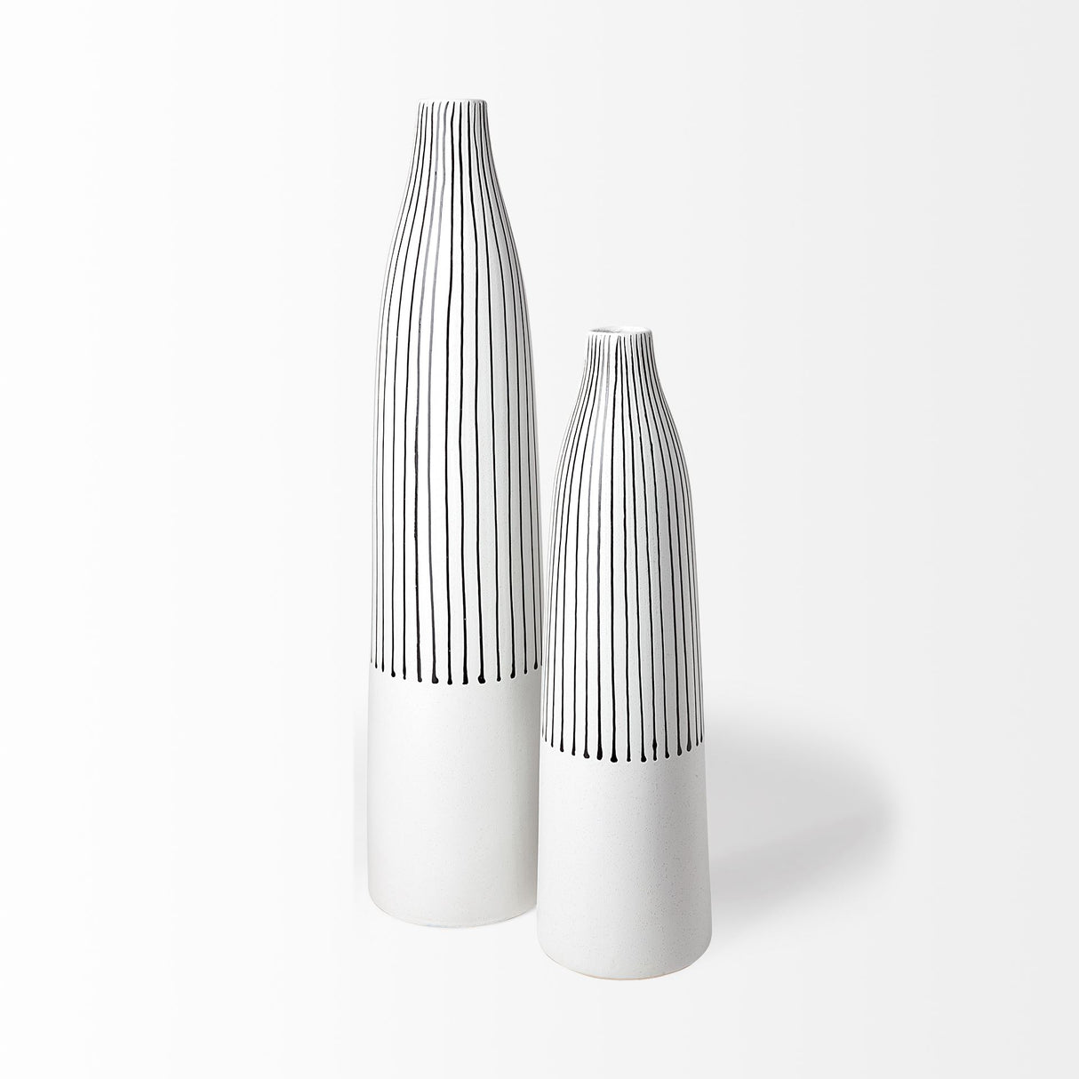 Kira I Small White Pinstripe Ceramic Vase from Mercana - Luna Furniture