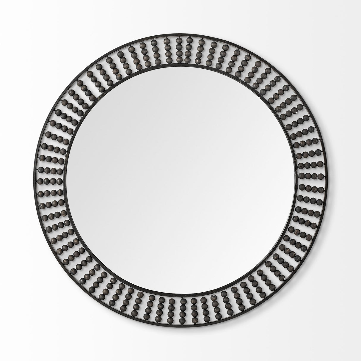 Claiborne 42" Round Black Metal Frame Mirror w/Wood Beads from Mercana - Luna Furniture