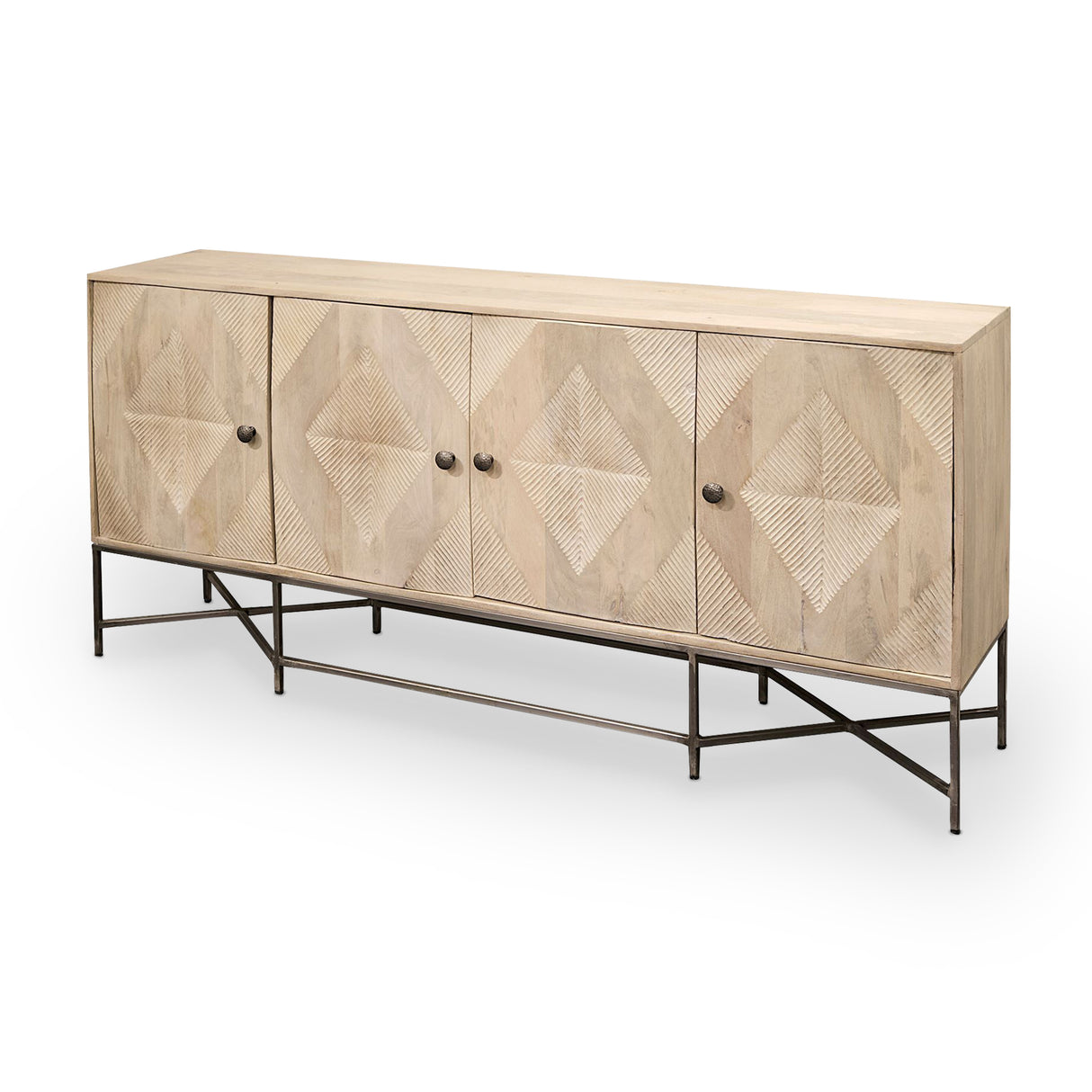 Hogarth III 72L x 15W x 34H Brown Solid Wood Frame Gold Metal Base 4 Cabinet Door Sideboard from Mercana - Luna Furniture