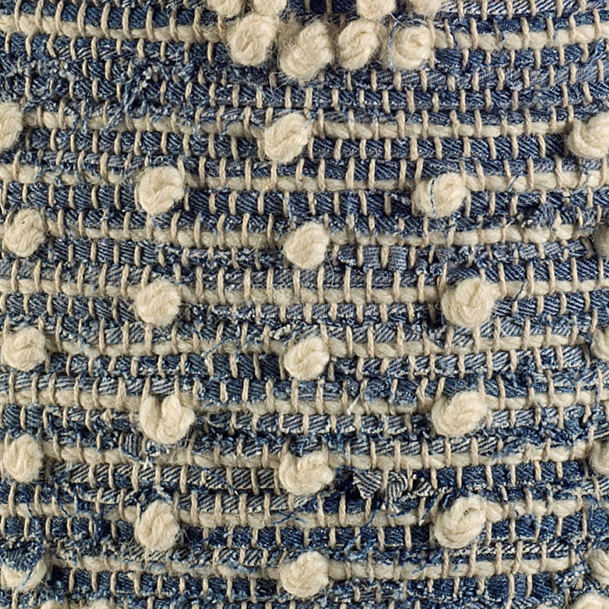 Rofi Blue Denim and Cream Cotton Stitched Square Pouf from Mercana - Luna Furniture