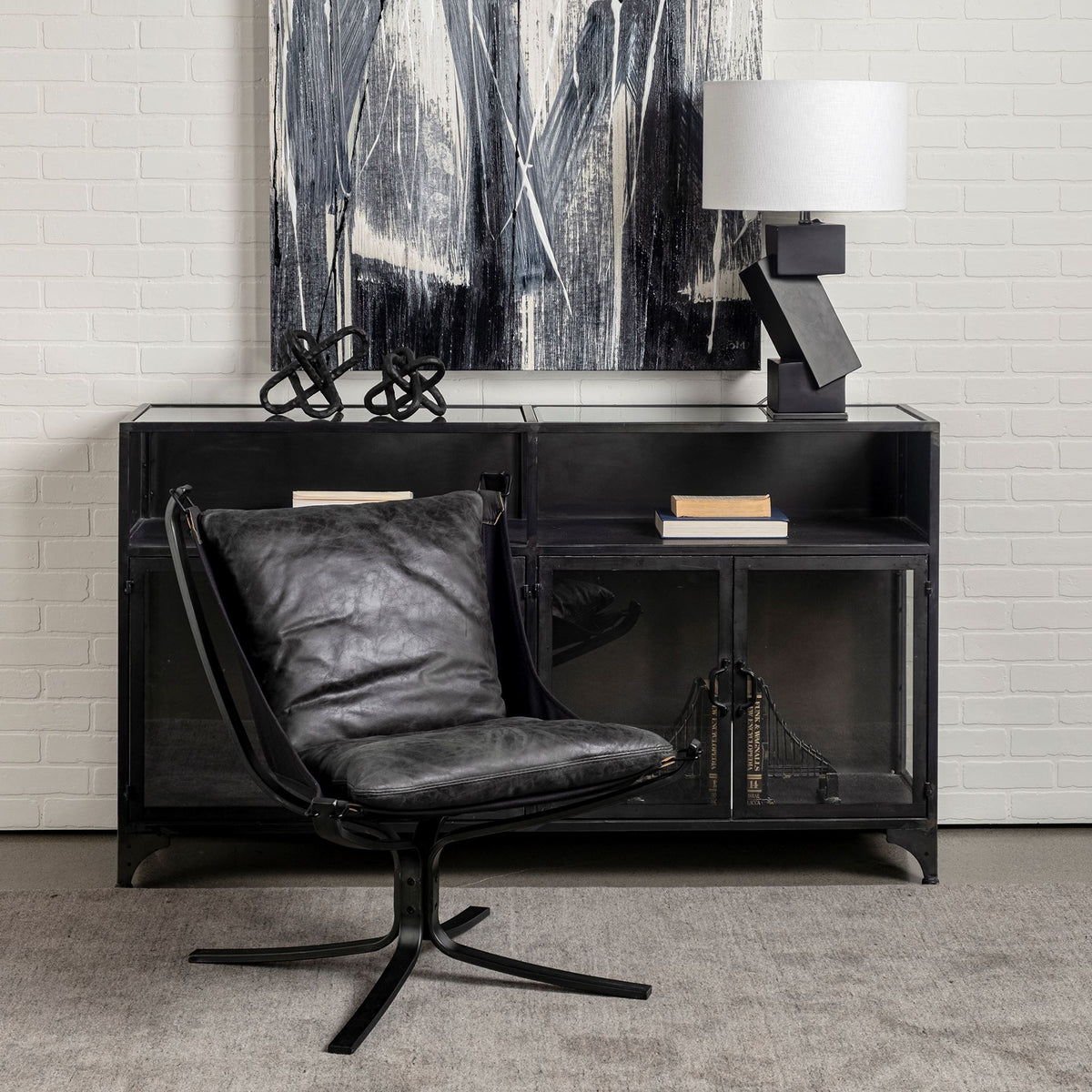 Colarado Black Leather Cushions w/ Black Metal Frame Sling-Style Accent Chair from Mercana - Luna Furniture