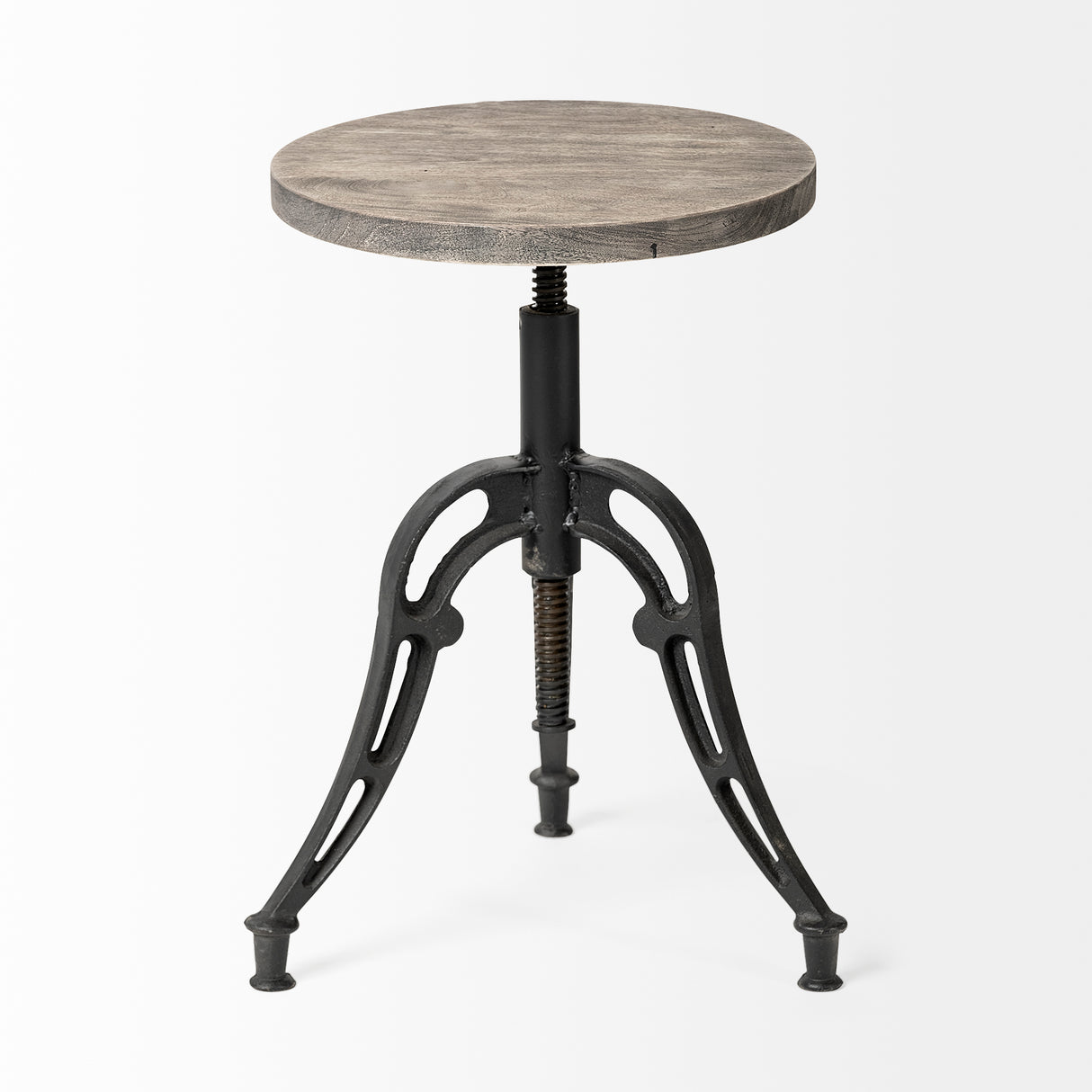 Emslie I 19"-25" Brown Wood Seat Black Metal Frame Stool from Mercana - Luna Furniture