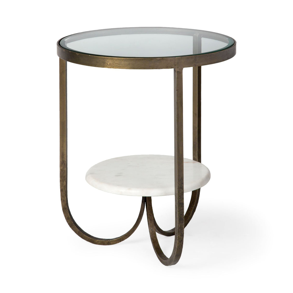 Reinhardt II 20" Round Glass Top Metal and Marble Detail End/Side Table from Mercana - Luna Furniture