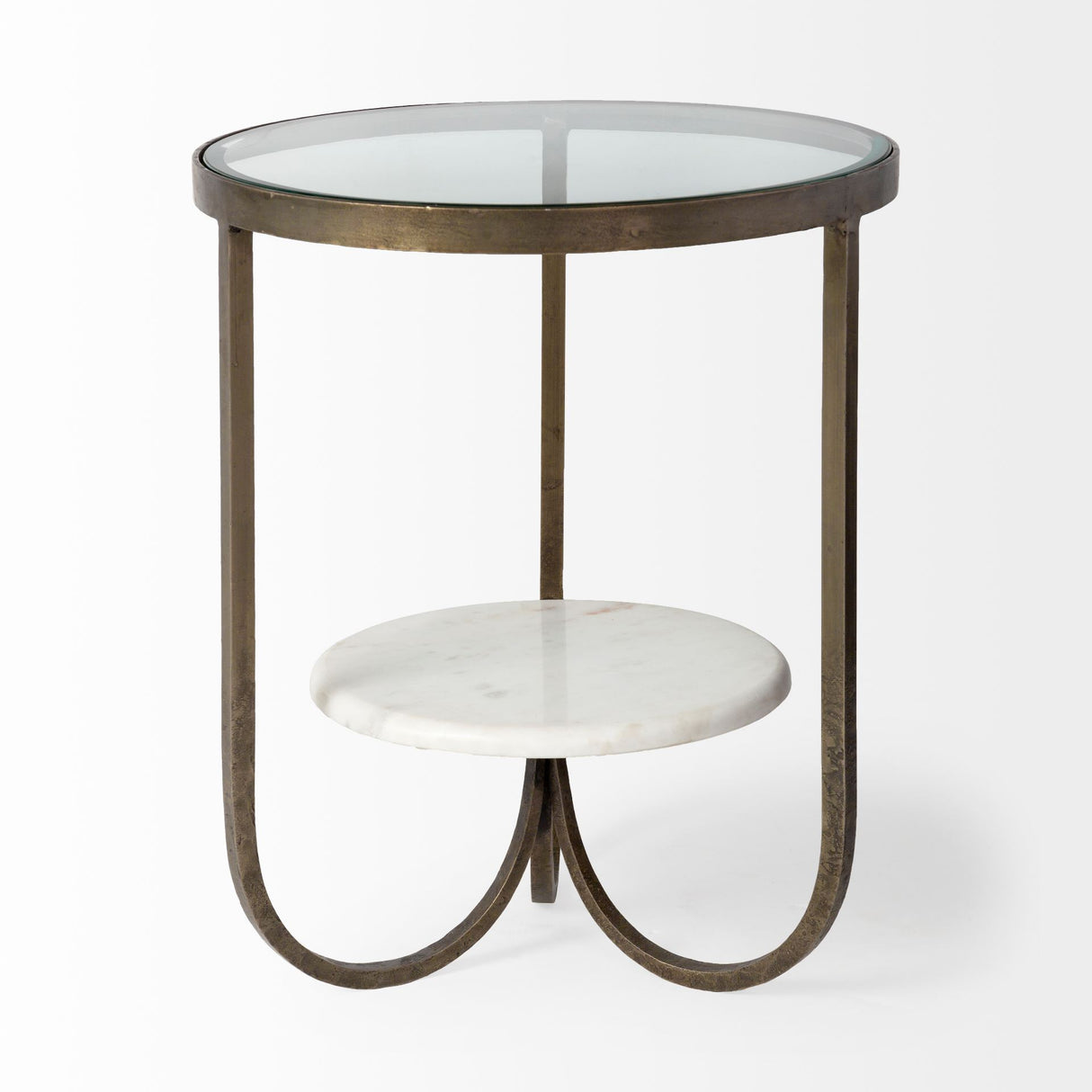 Reinhardt II 20" Round Glass Top Metal and Marble Detail End/Side Table from Mercana - Luna Furniture