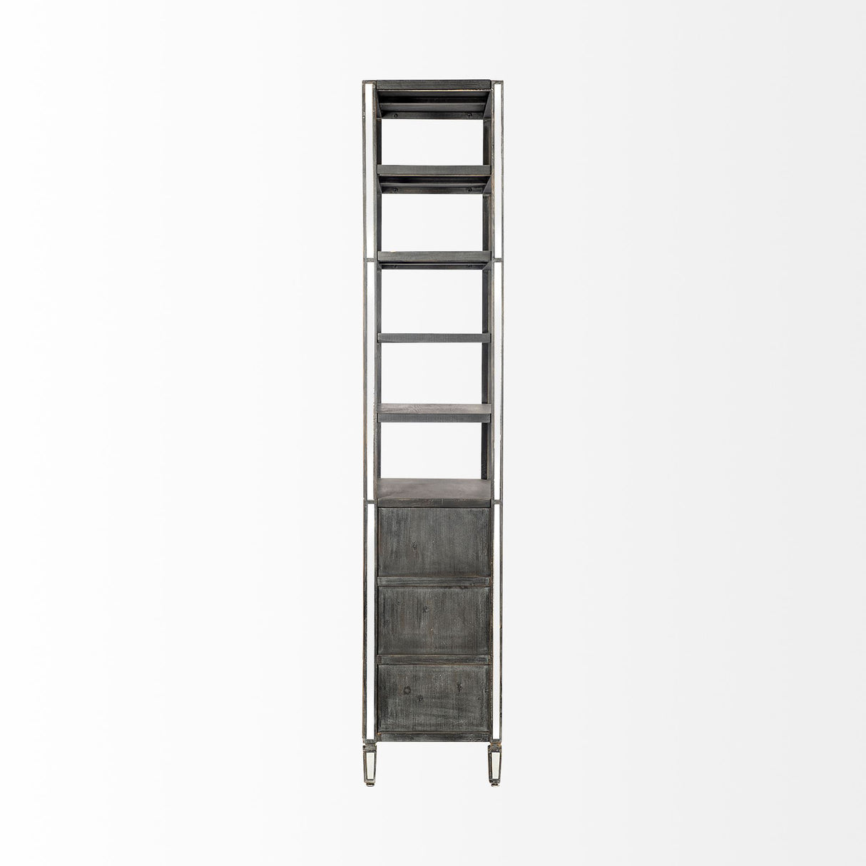 Sunnyvale 32L x 18W x 90H Dark Brown Solid Wood and Mirrored Glass Four Shelf Shelving Unit from Mercana - Luna Furniture