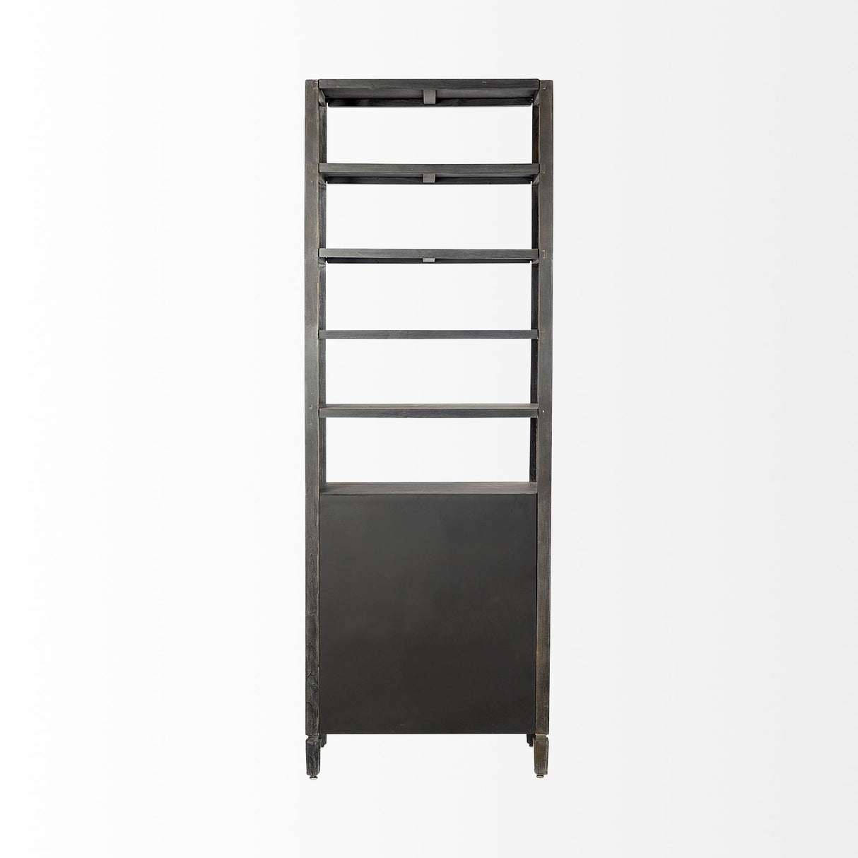 Sunnyvale 32L x 18W x 90H Dark Brown Solid Wood and Mirrored Glass Four Shelf Shelving Unit from Mercana - Luna Furniture