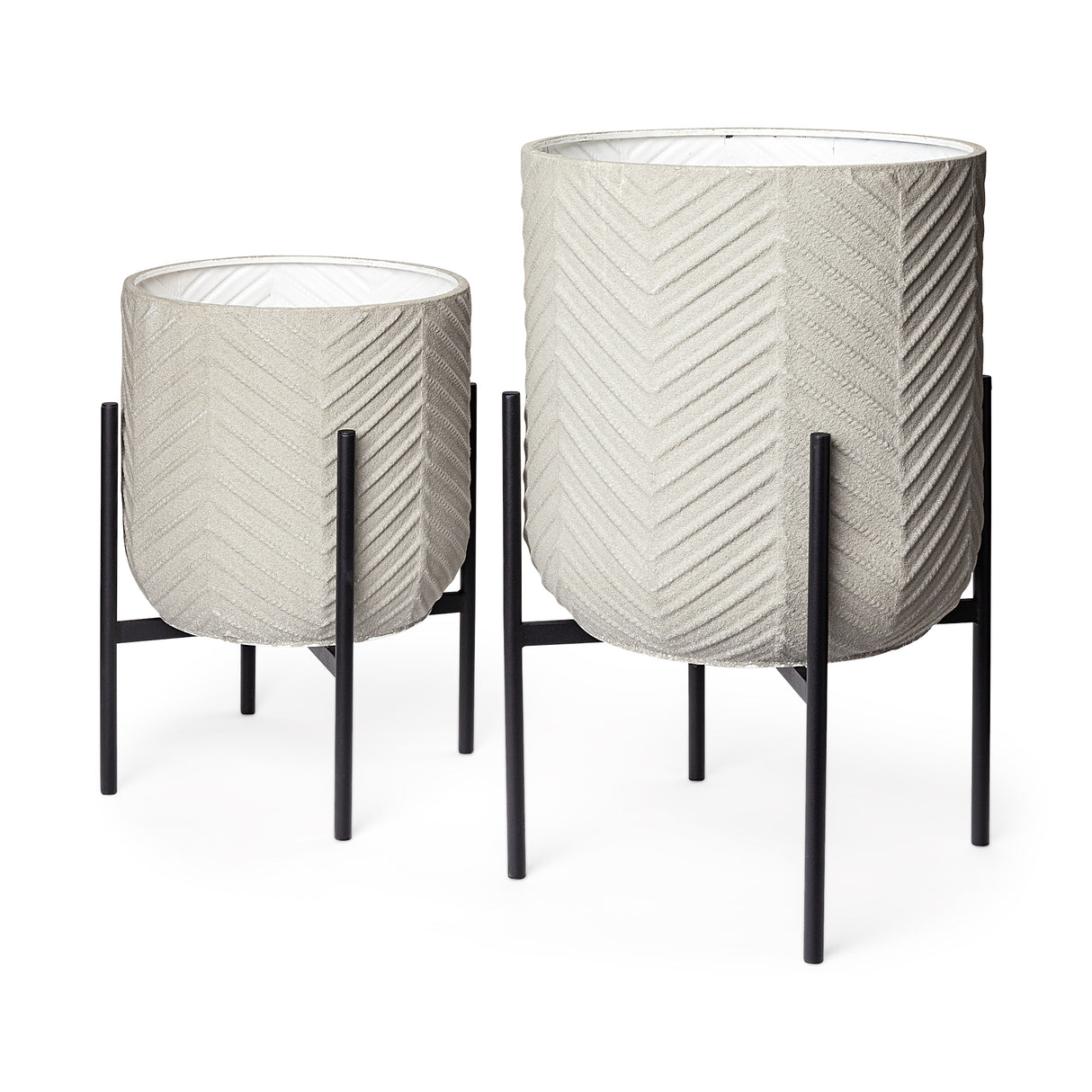 Mabel Set of Two 15.4 x 24.8 Eggshell Metal Top W/ Black Iron Base Plant Stands from Mercana - Luna Furniture