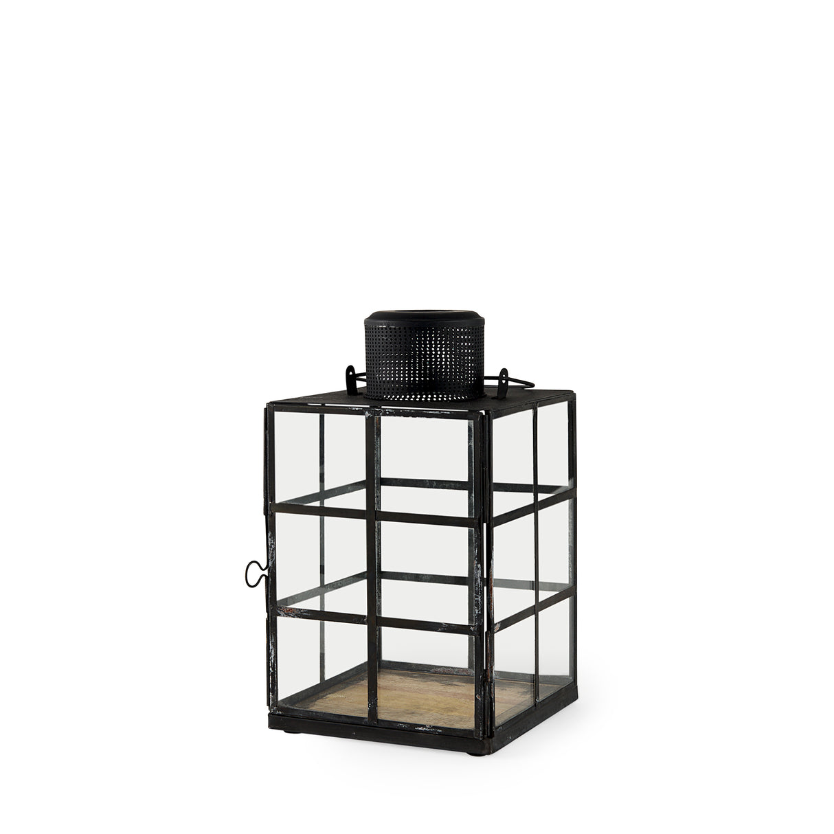 Gamfield 6.1L x 6.1W x 10.6H Small Black Metal and Glass Lantern from Mercana - Luna Furniture