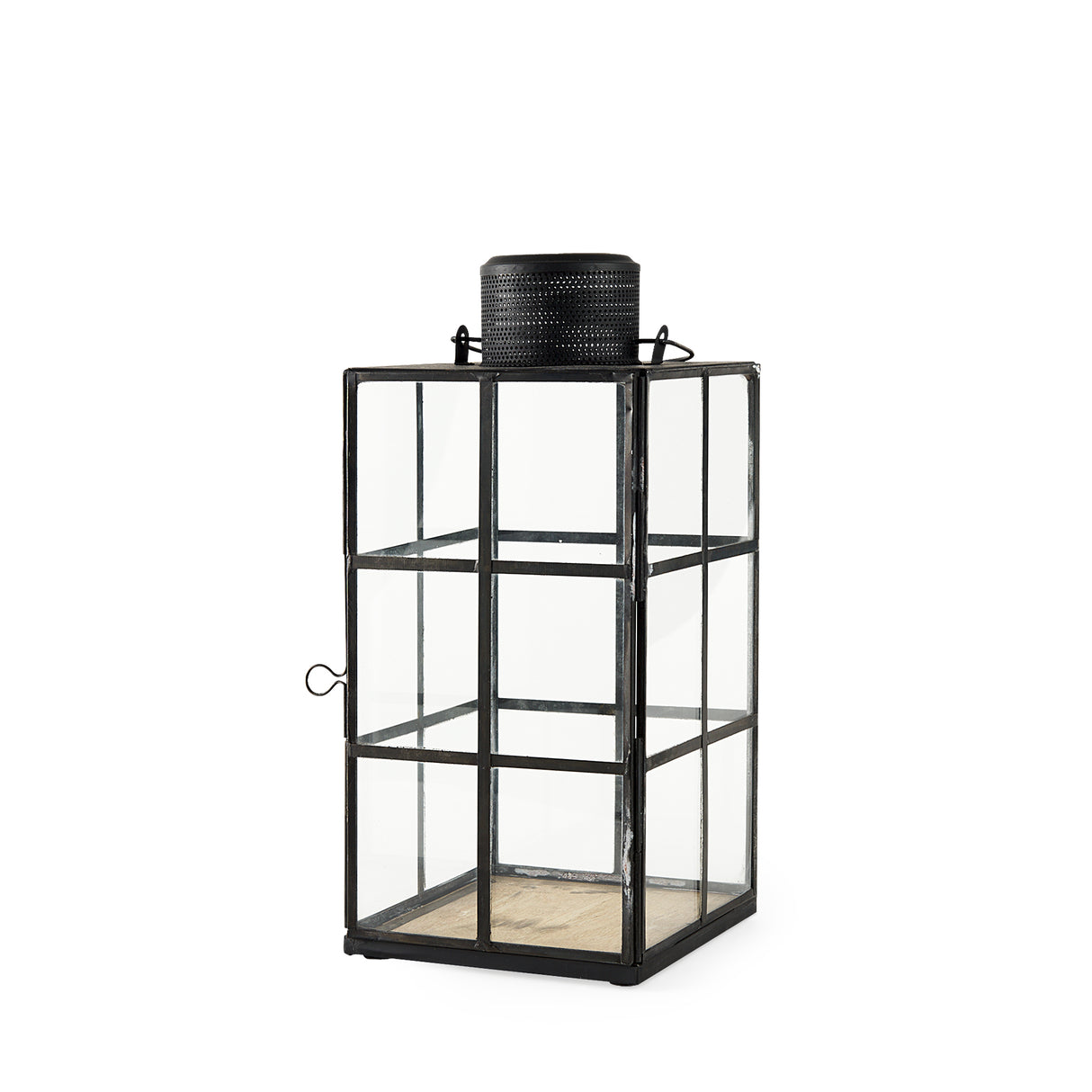 Gamfield 6.1L x 6.1W x 13.4H Medium Black Metal and Glass Lantern from Mercana - Luna Furniture