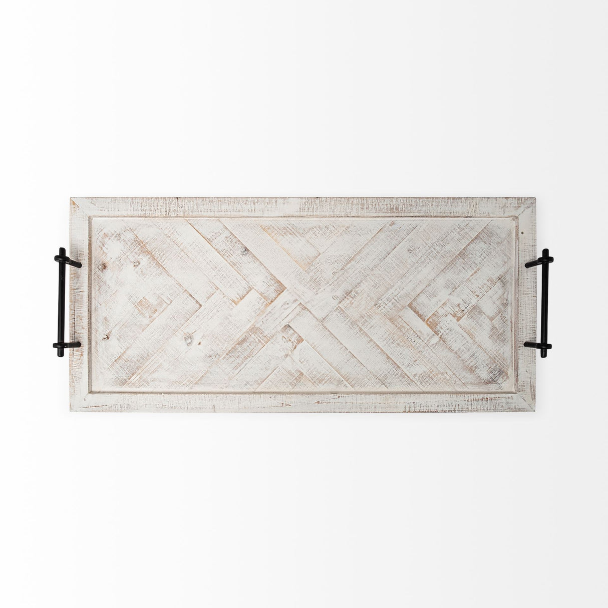 Alfred 35L x 16W Natural Wooden Herringbone Rectangular Tray from Mercana - Luna Furniture