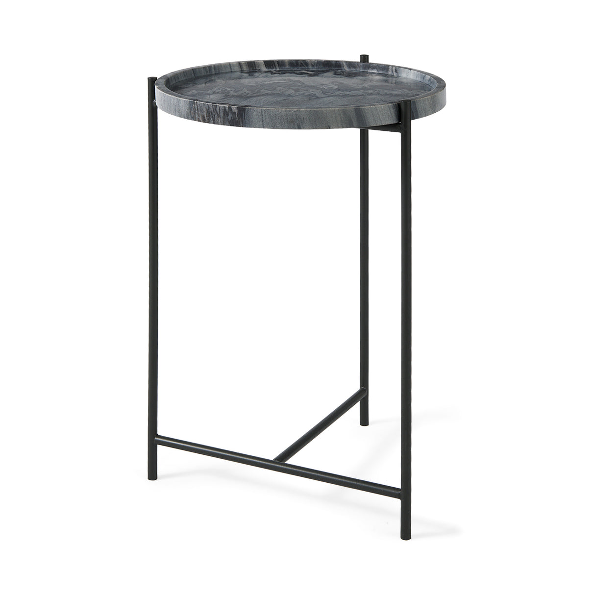 Stella 17L x 17W Gray Round Marble Top W/Black Base Accent Table from Mercana - Luna Furniture