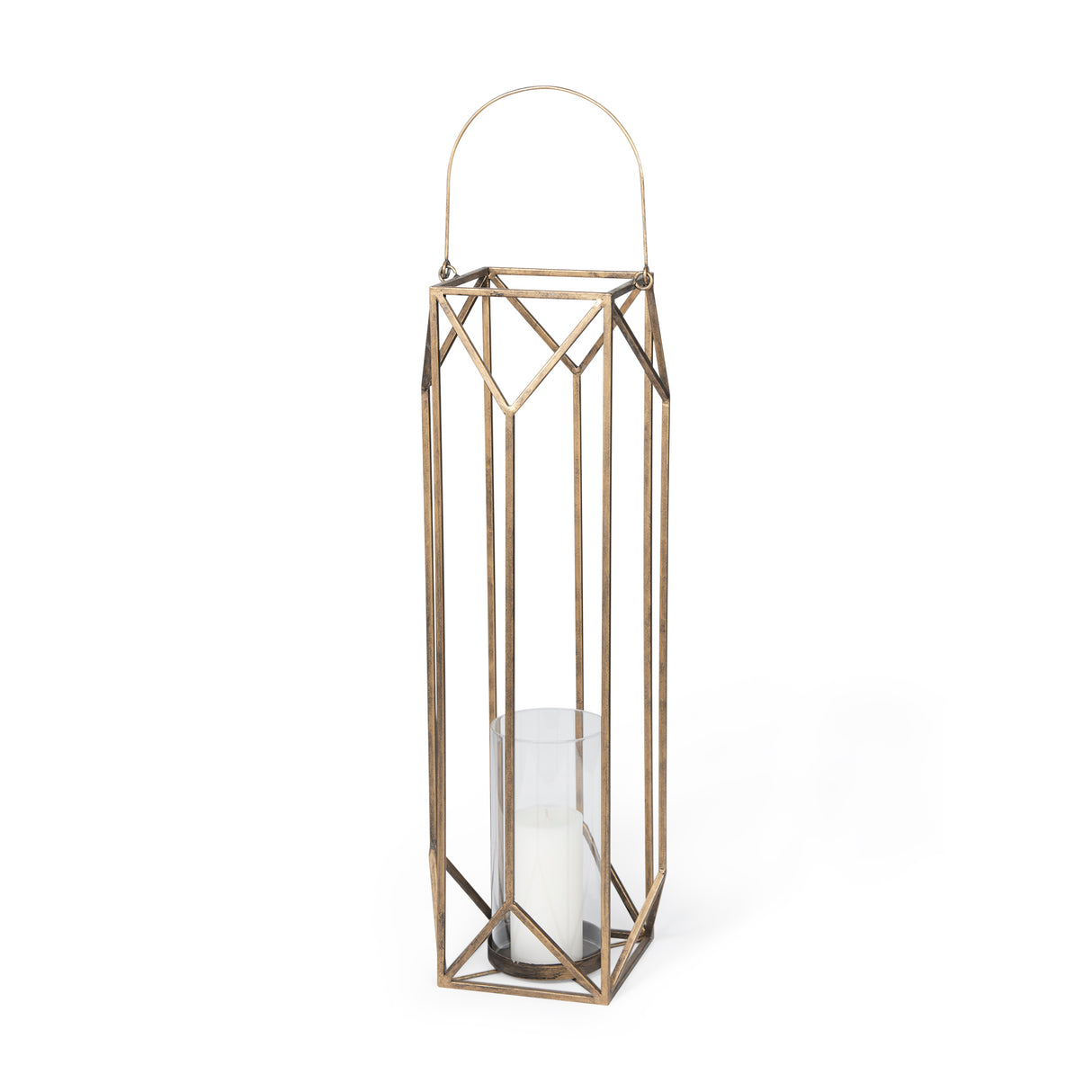 Ivy Large Gold Metal Geometric Cage Candle Holder Lantern from Mercana - Luna Furniture