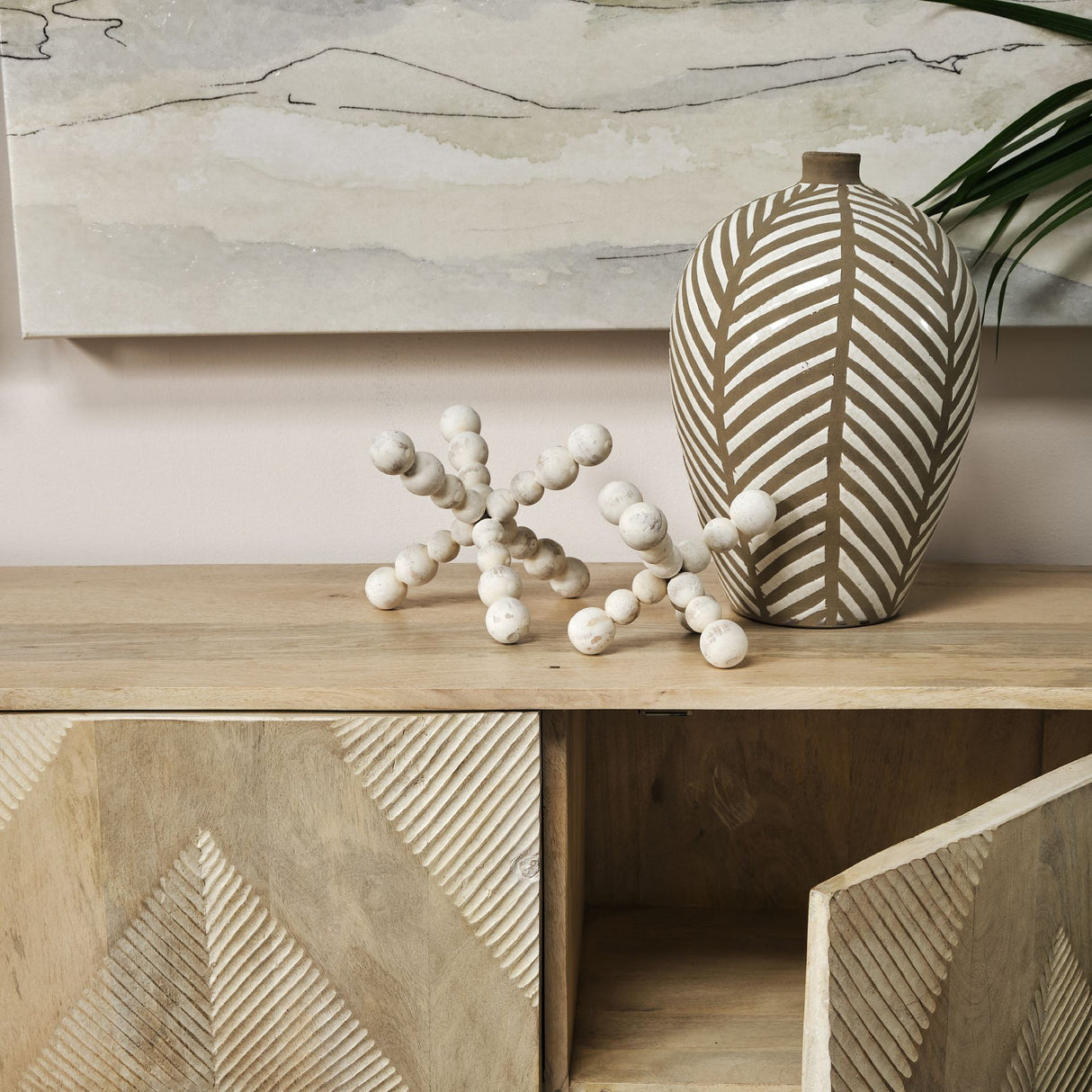 Carrollton II (Large) 9L x 9W Off-White Geometric Wood Ball Jack from Mercana - Luna Furniture
