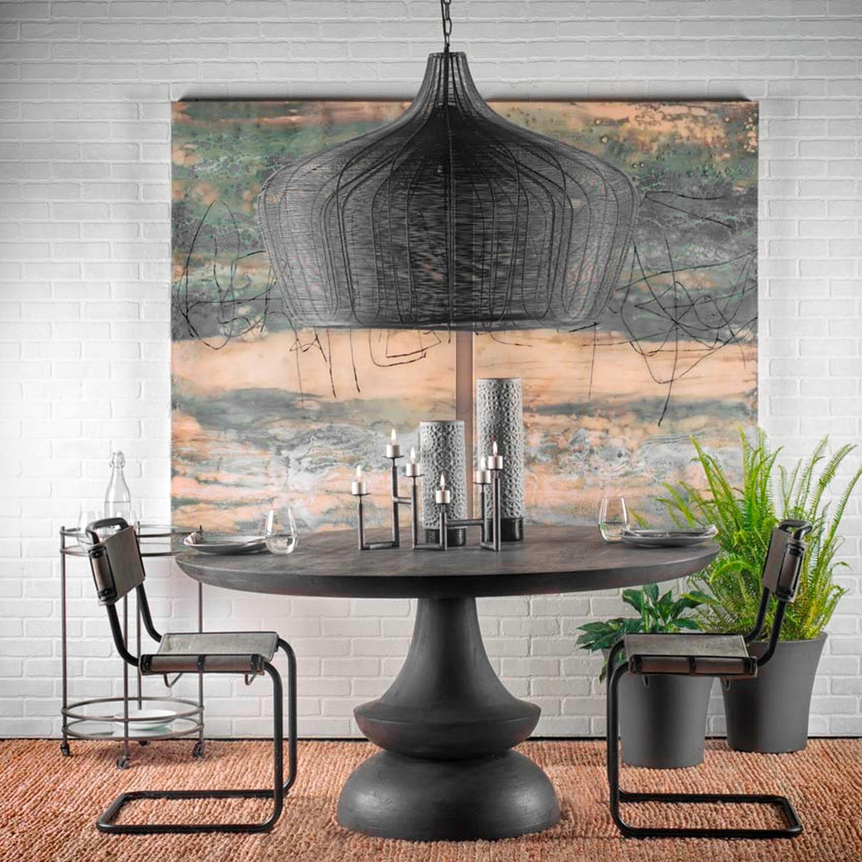 Camila (40"x31") Black Metal Mesh-Style Four Bulb Chandelier from Mercana - Luna Furniture
