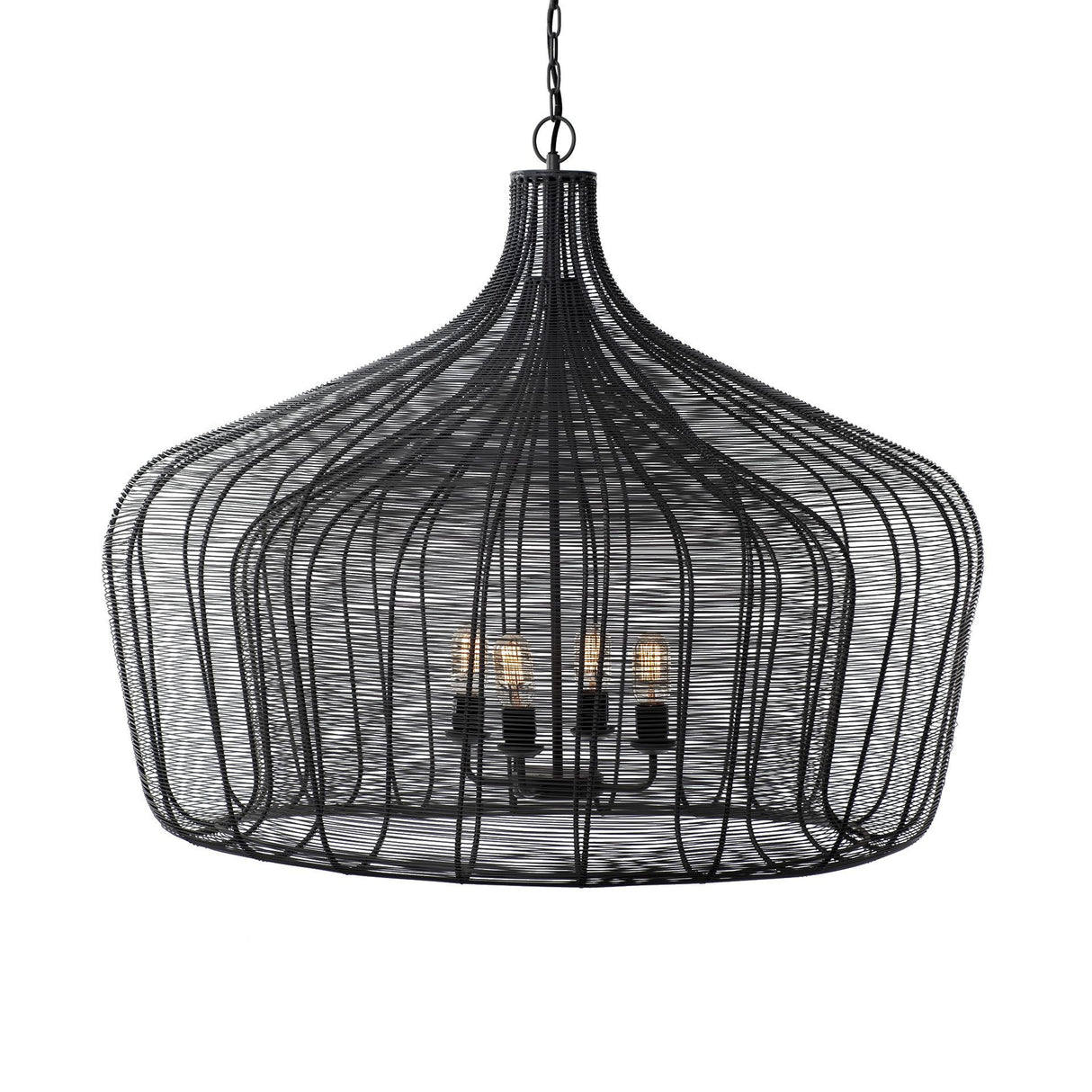Camila (40"x31") Black Metal Mesh-Style Four Bulb Chandelier from Mercana - Luna Furniture