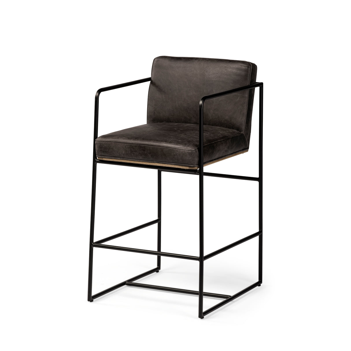 Stamford 36" Total Height Black Leather Seat w/ Wood Back, Metal Frame Counter Stool from Mercana - Luna Furniture