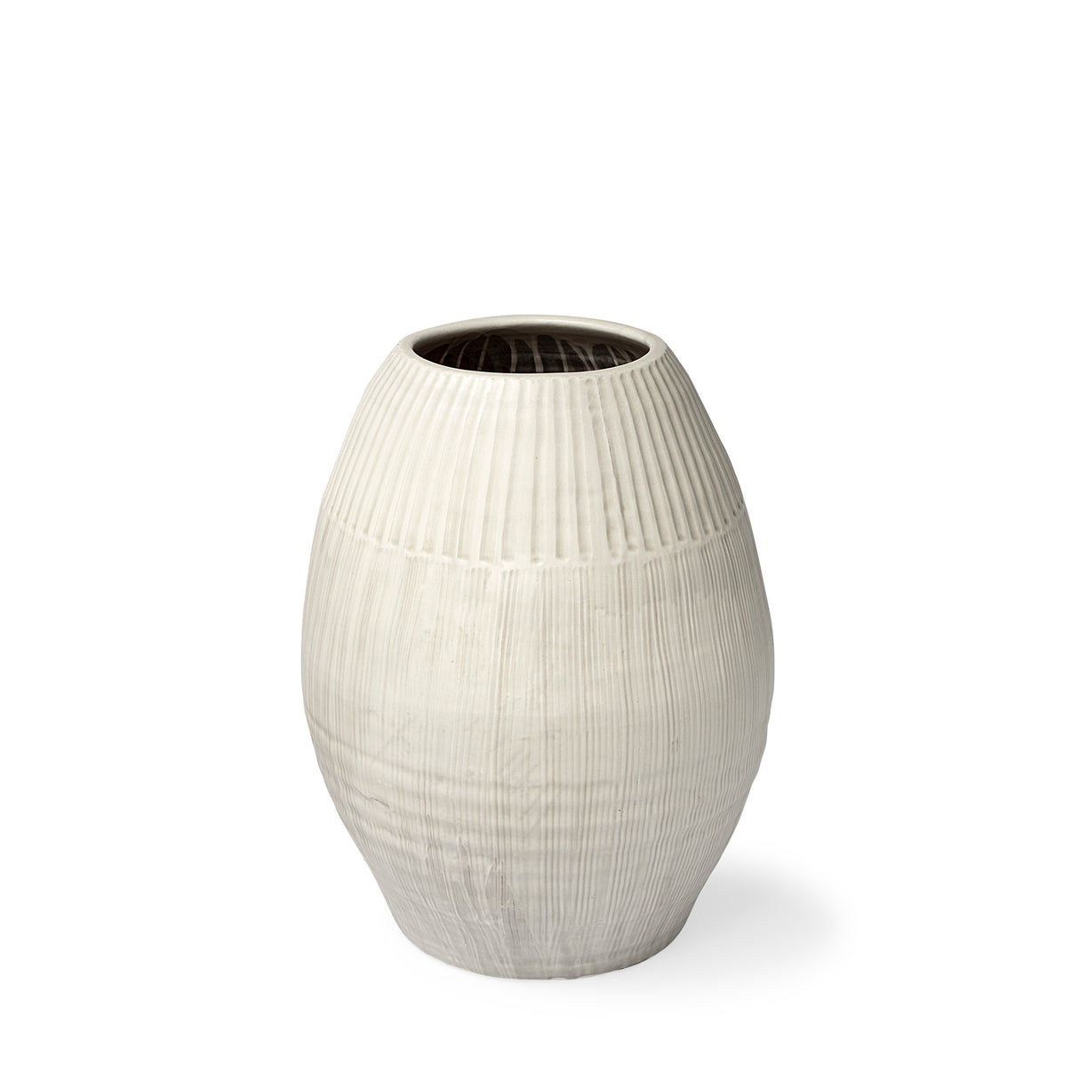 Reyan Small Pearl White Ceramic Striped Vase from Mercana - Luna Furniture