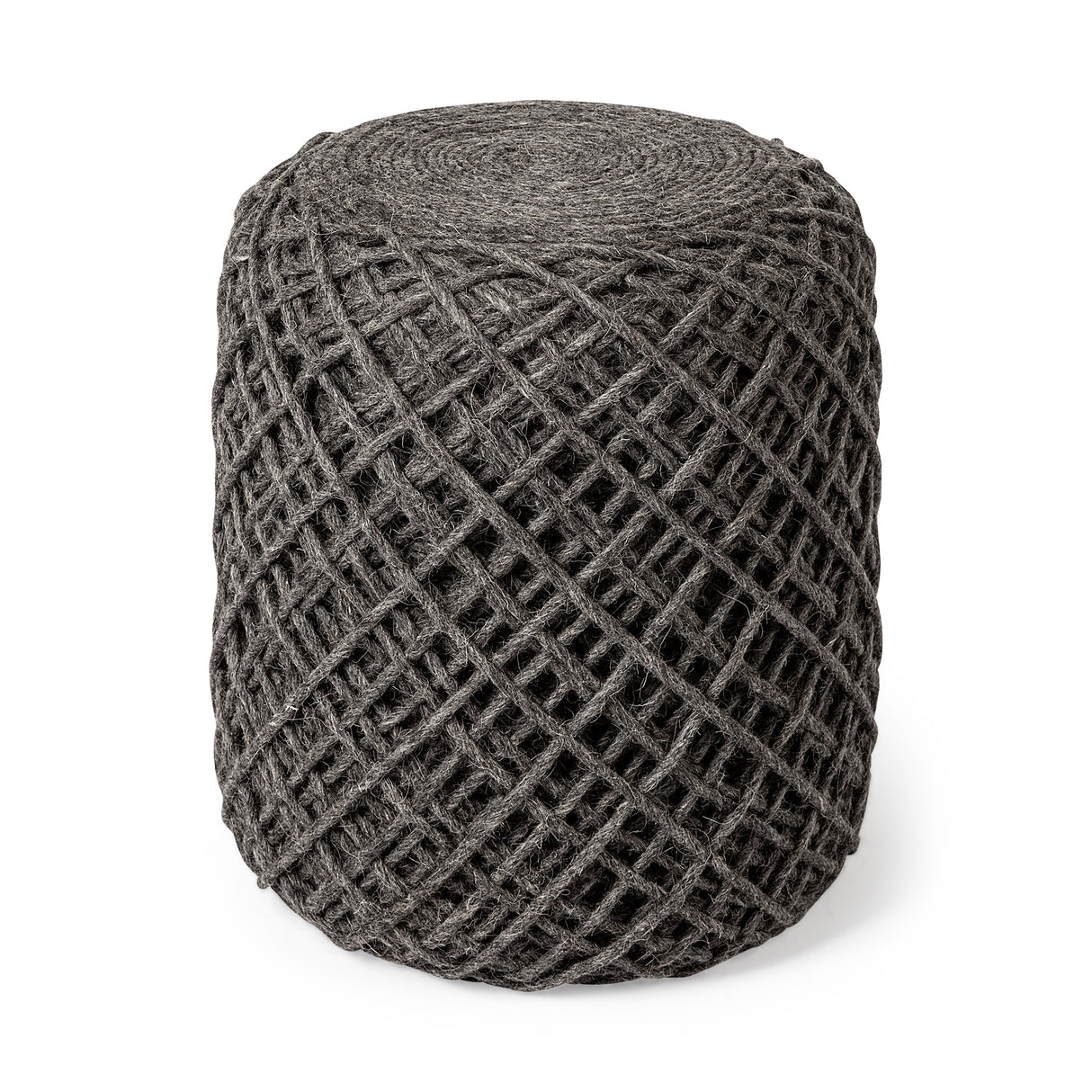 Allium Dark Gray Handwoven Wool Cylindrical Pouf from Mercana - Luna Furniture