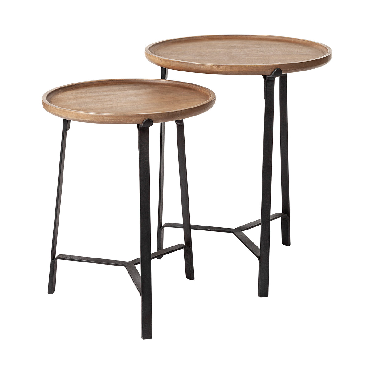 Helios III 20L x 24H Set of Two Round Brown Solid Wood Iron Base Nesting End/Side Tables from Mercana - Luna Furniture
