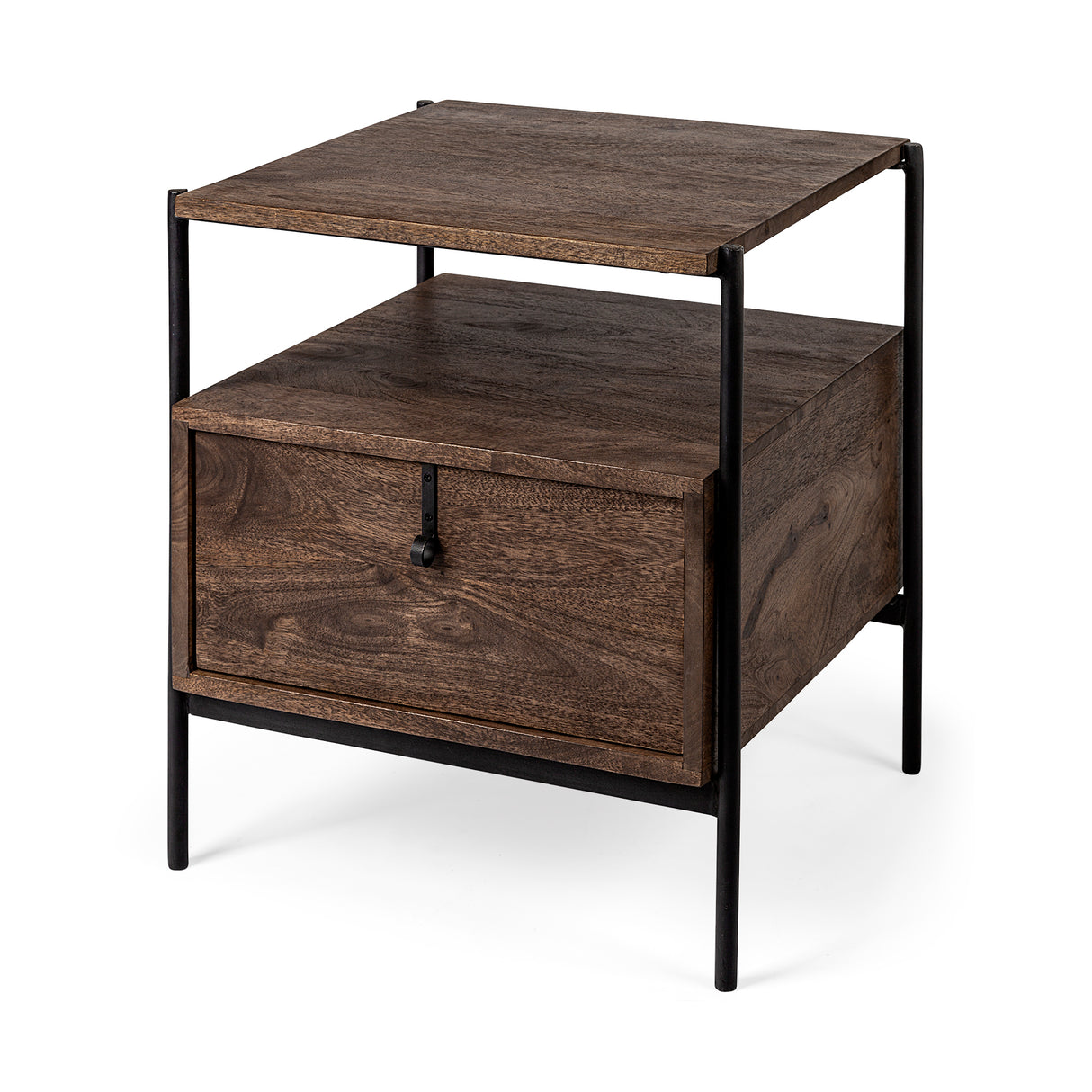Glenn I 20L x 21W x 24H Dark Brown Wood w/ Black Iron Frame Square End/Side Table from Mercana - Luna Furniture