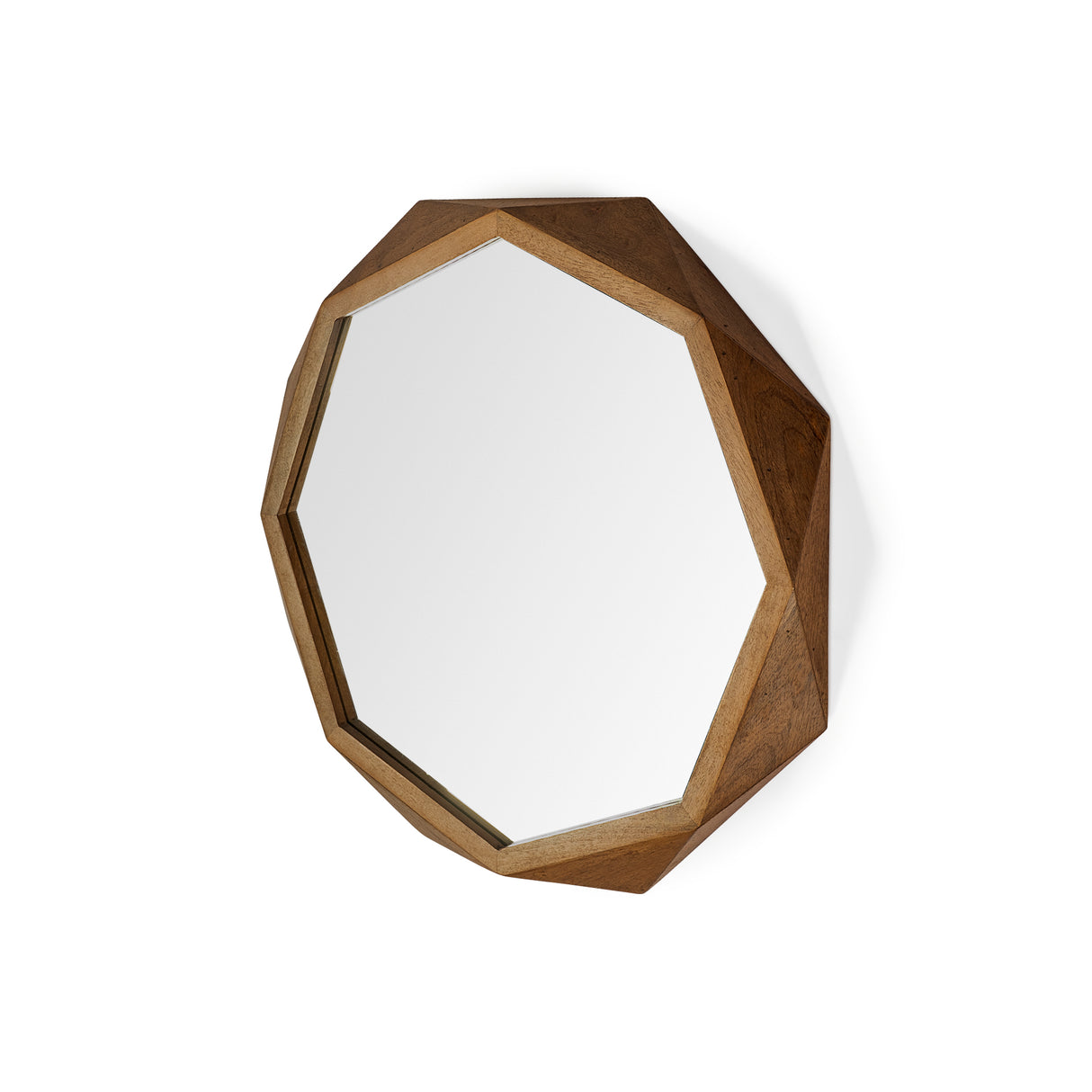 Aramis I 32" Octagon Brown Wood Frame Wall Mirror from Mercana - Luna Furniture