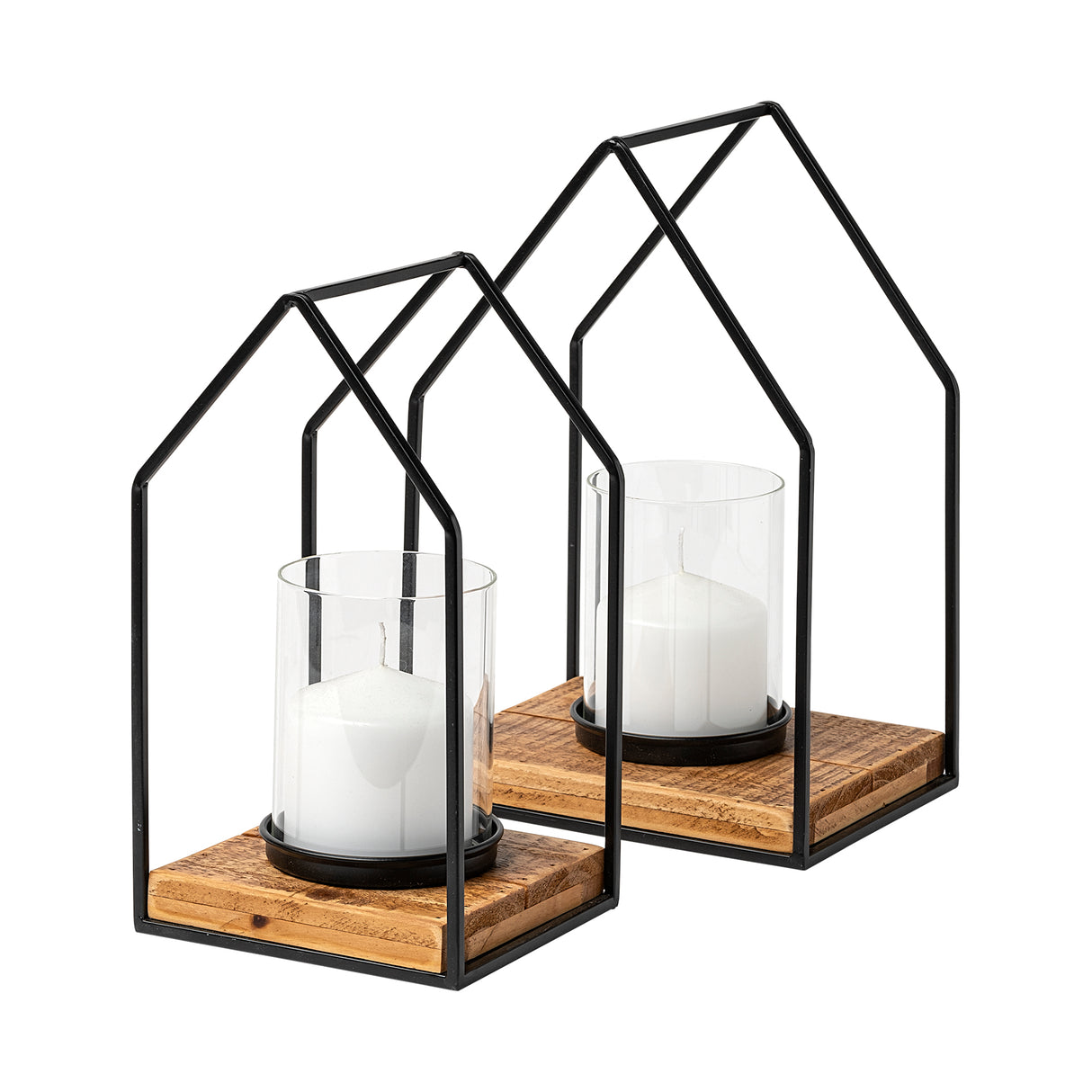 Leopold Set of Two Black Metal Wooden Base Table Candle Holders from Mercana - Luna Furniture