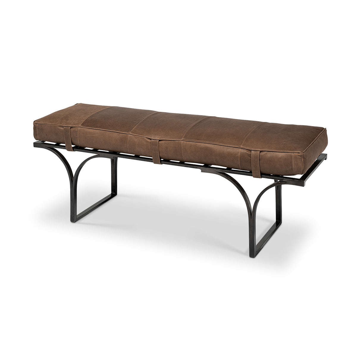Jessie 55L x 16W Brown Leather Seat W/Black Metal Base Accent Bench from Mercana - Luna Furniture