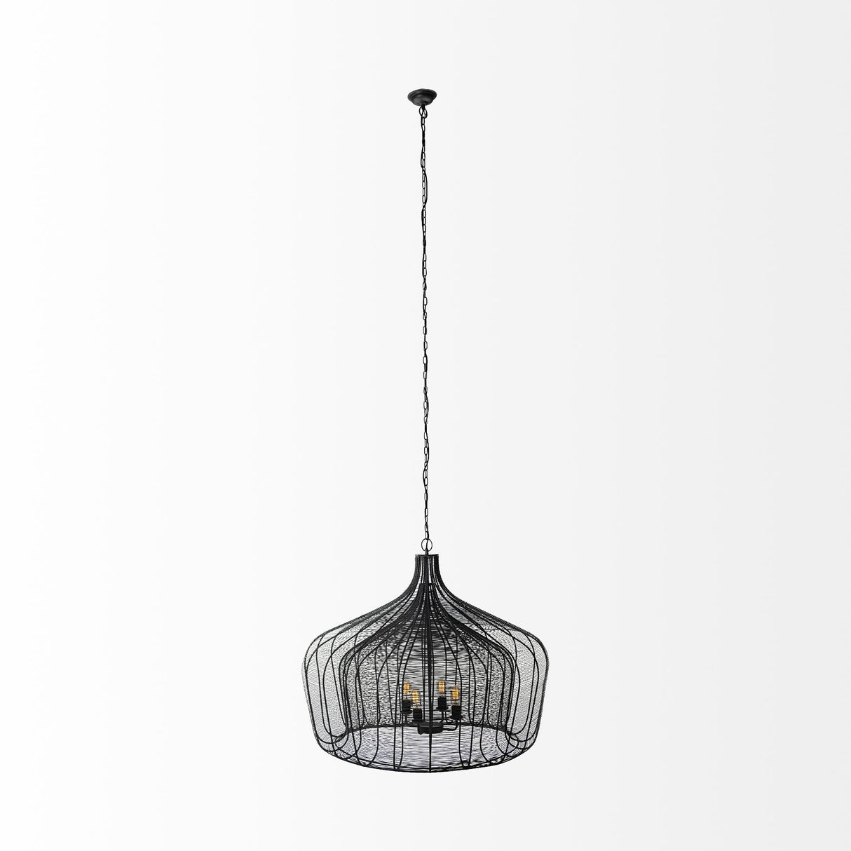 Camila (40"x31") Black Metal Mesh-Style Four Bulb Chandelier from Mercana - Luna Furniture