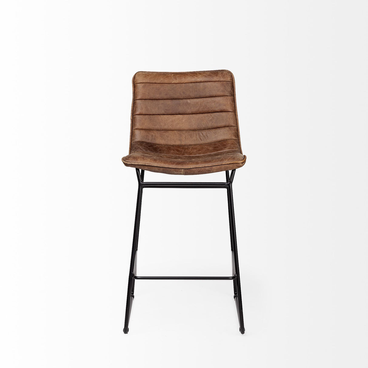 Meritt 37" Total Height Brown Leather Seat Black Metal Frame Stool from Mercana - Luna Furniture