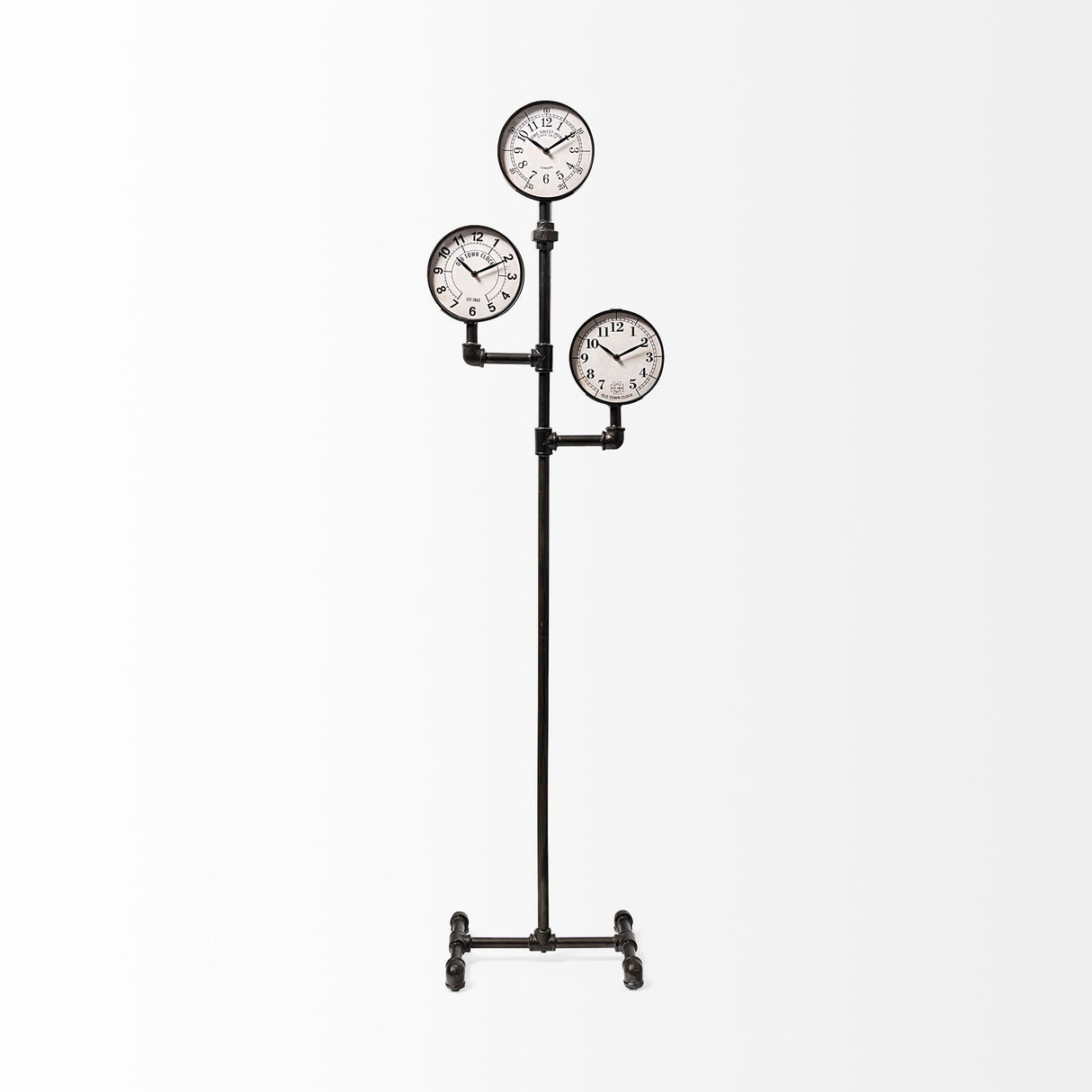 Trifect Black Iron Pipe Three Face Floor Clock from Mercana - Luna Furniture