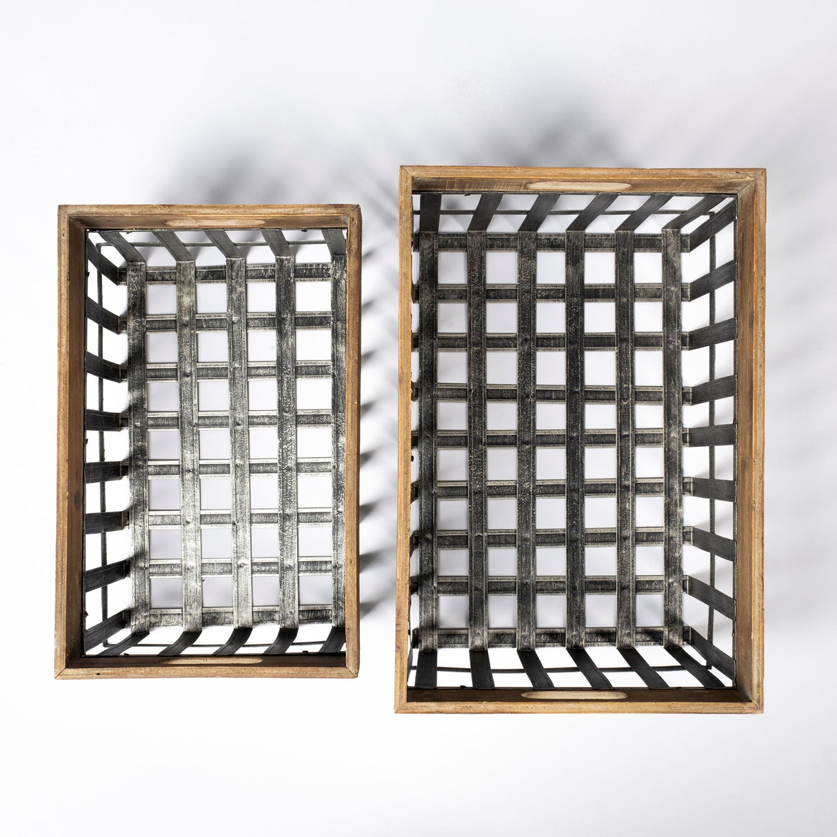 Chartrand Set of 2 Wood And Metal Open Crate Style Baskets from Mercana - Luna Furniture