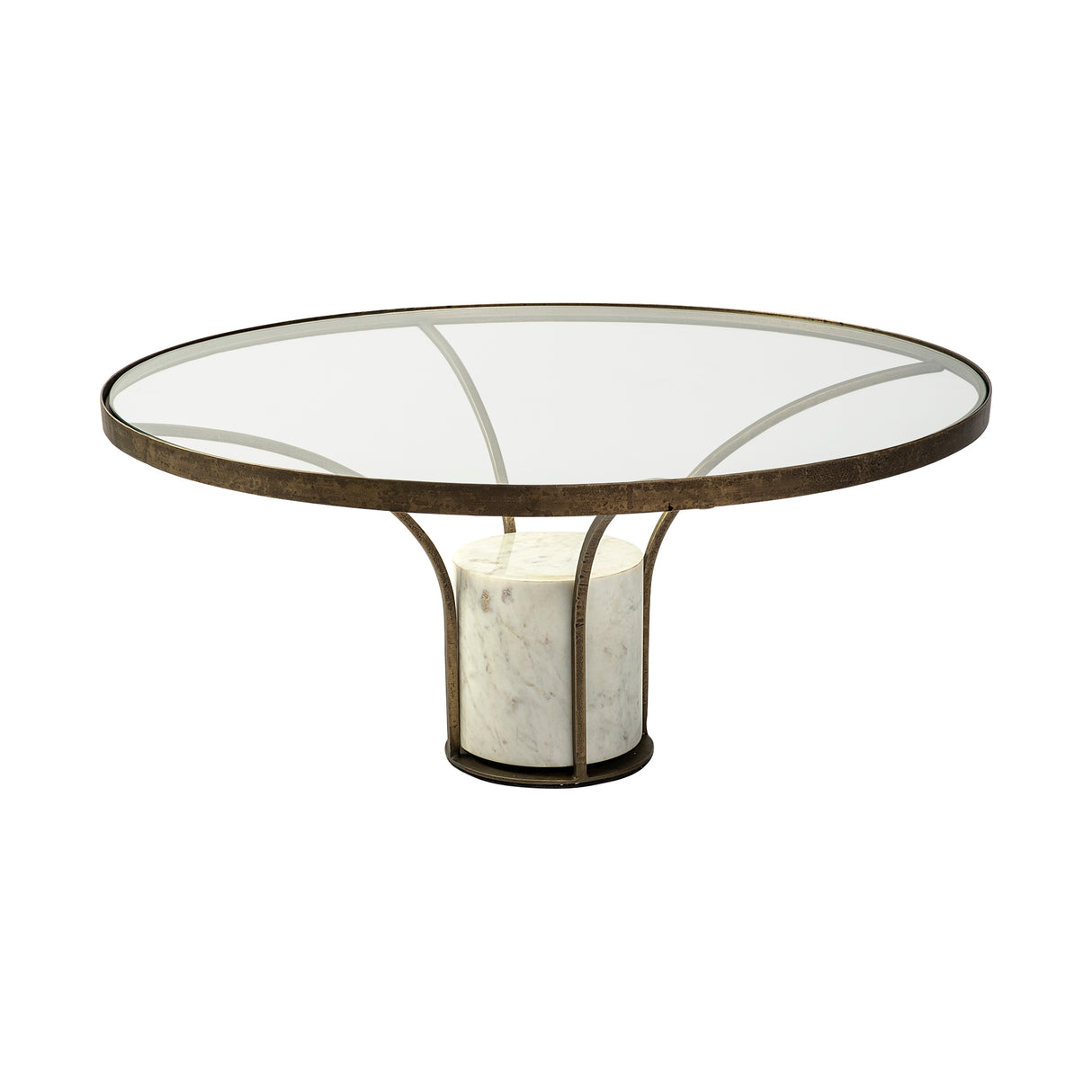 Jacinta 36" Round Glass Top Metal and Marble Pedestal Coffee Table from Mercana - Luna Furniture