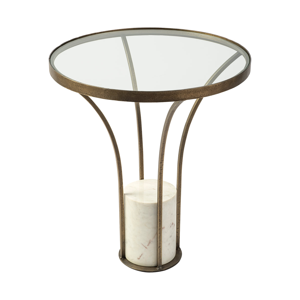 Jacinta II 21" Round Glass Top Metal and Marble Pedestal End/Side Table from Mercana - Luna Furniture