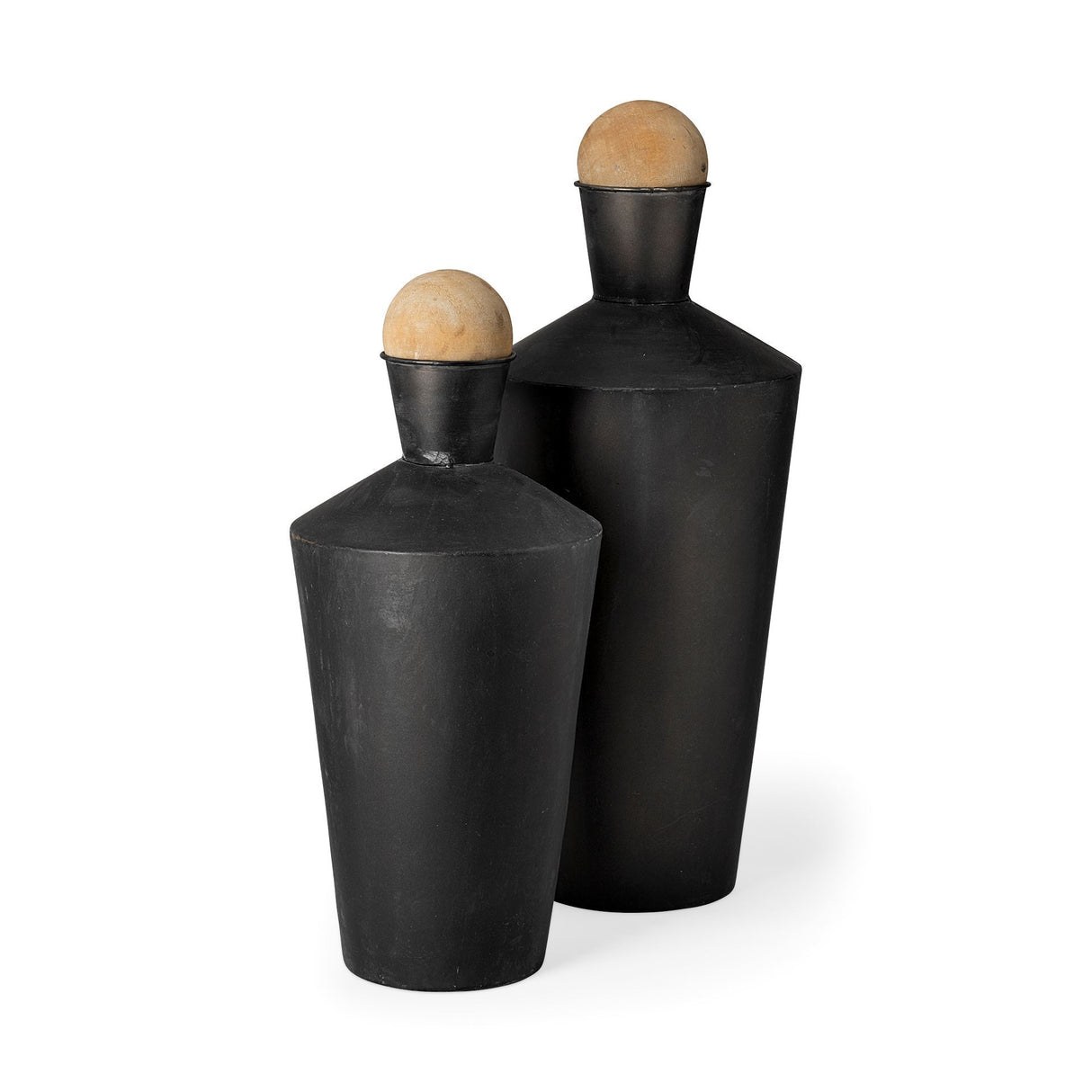 Asher Set of Two Black Metal Urns from Mercana - Luna Furniture