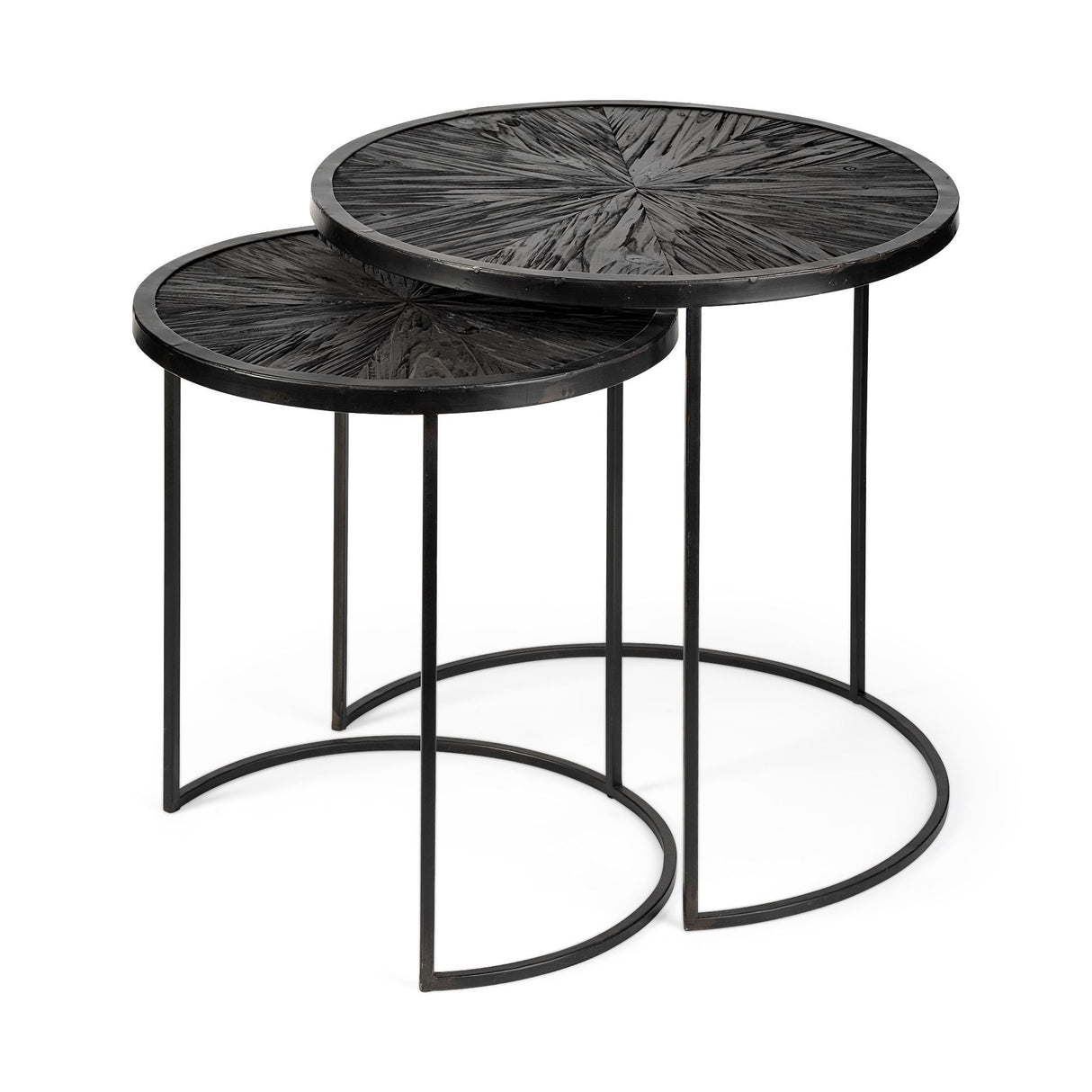 Chakra 19.7" Set of Two Round Dark Wood Top Black Frame Accent Tables from Mercana - Luna Furniture