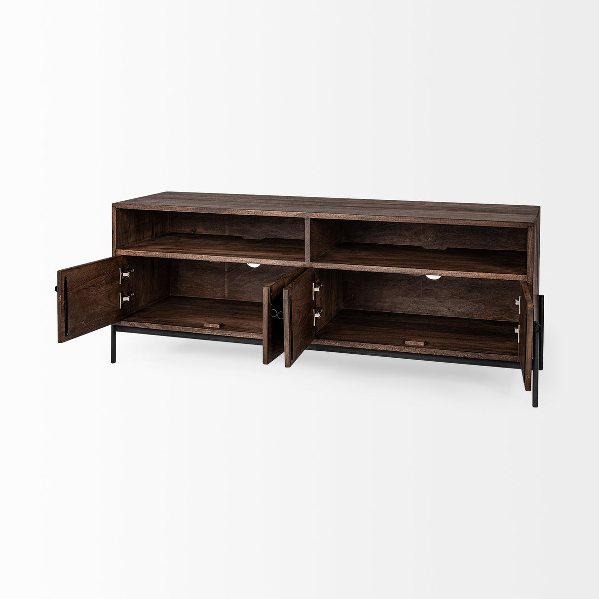 Glenn IV Dark Brown Wood w/ Black Iron Frame Media Console w/ Storage, TV Stand for TV up to 71" from Mercana - Luna Furniture