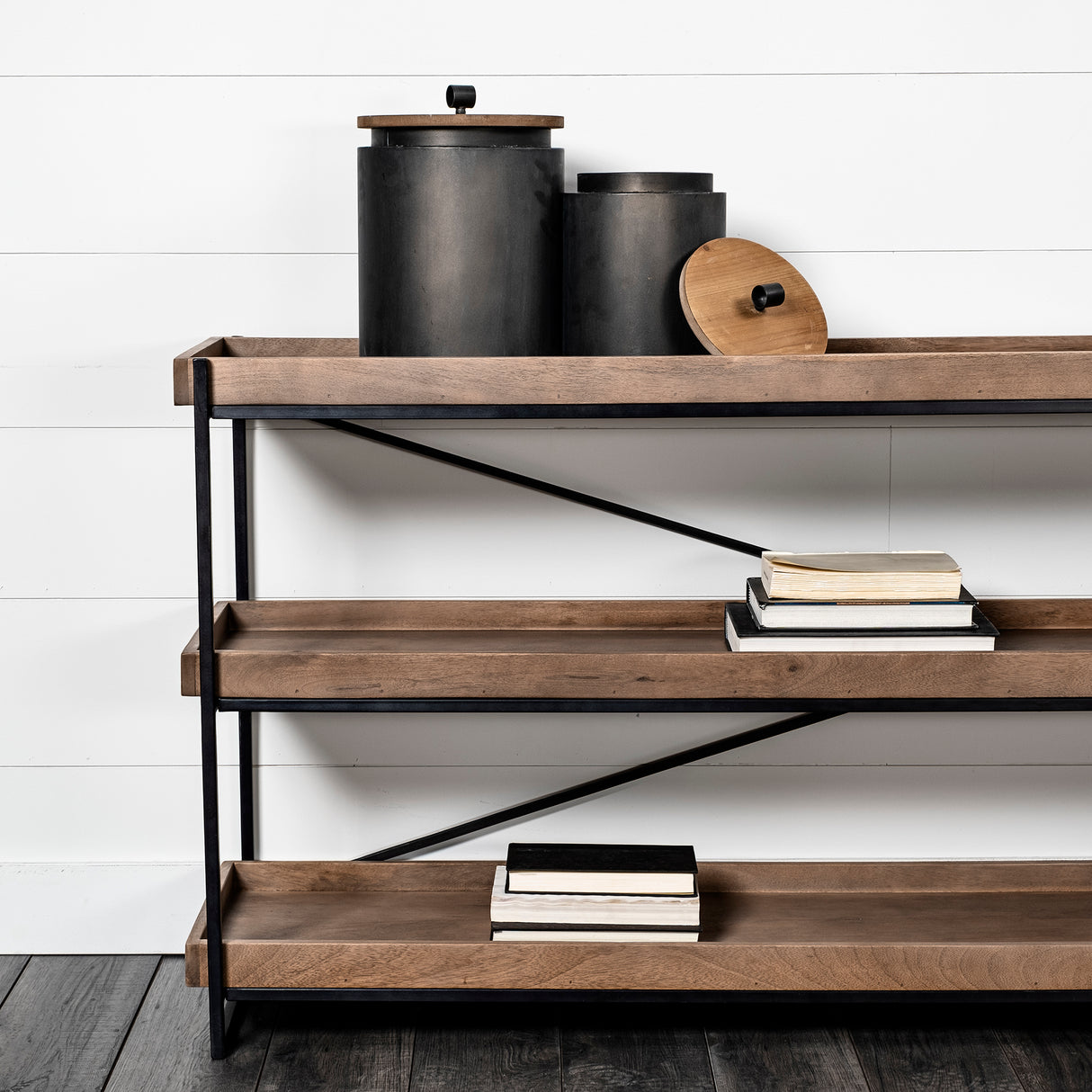 Cyril (Set of 2) Gray Metal W/ Brown Wood Lids Jars from Mercana - Luna Furniture